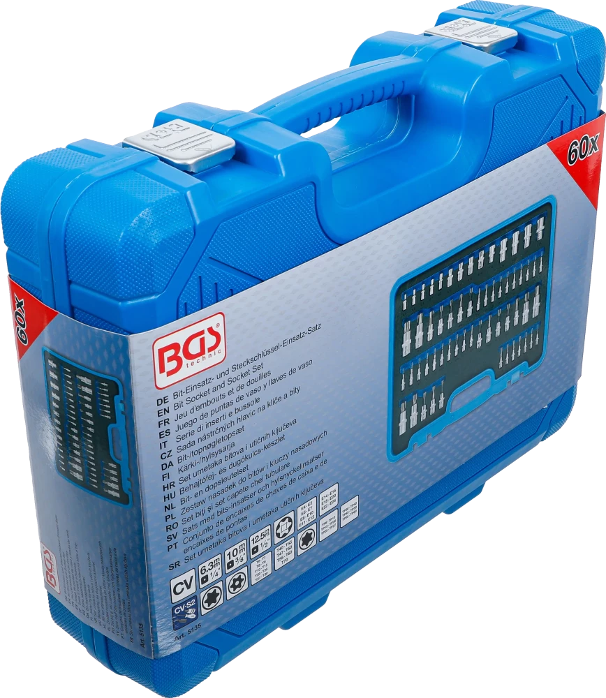 Behajtófej- és dugókulcs-készlet | E-profil / T-profil (Torx) / T-profil (Torx) furattal / TP-profil (Torx plus) | 60 darabos