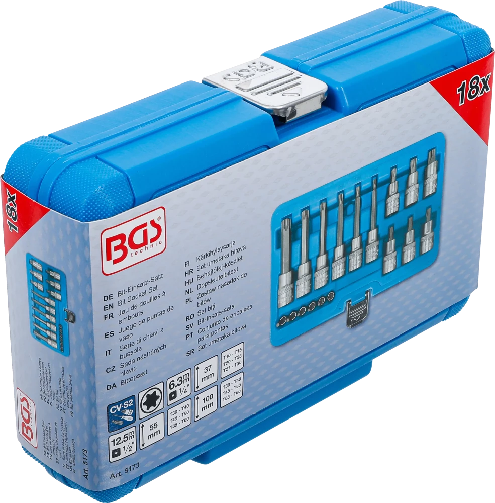Behajtófej-készlet | 6,3 mm (1/4") / 12,5 mm (1/2") | T-profil (Torx) | 18 darabos
