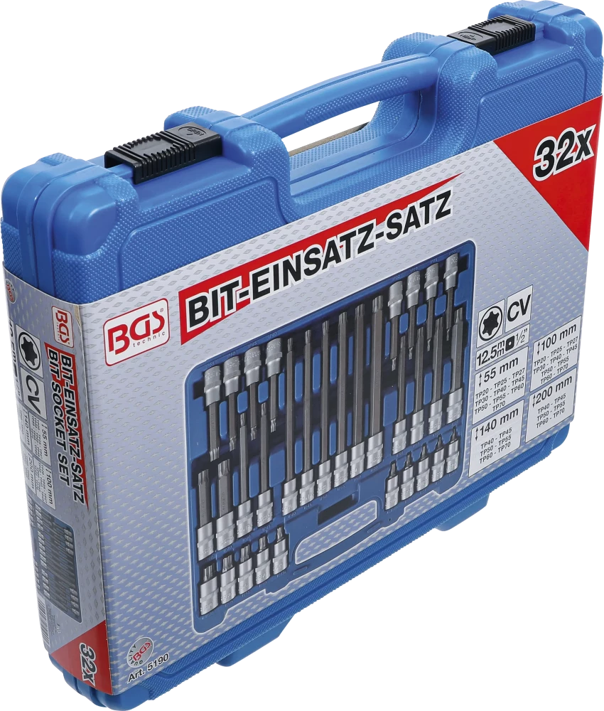 Behajtófej-készlet | 12,5 mm (1/2") | TP-profil (Torx Plus) TP20 - TP70 | 32 darabos