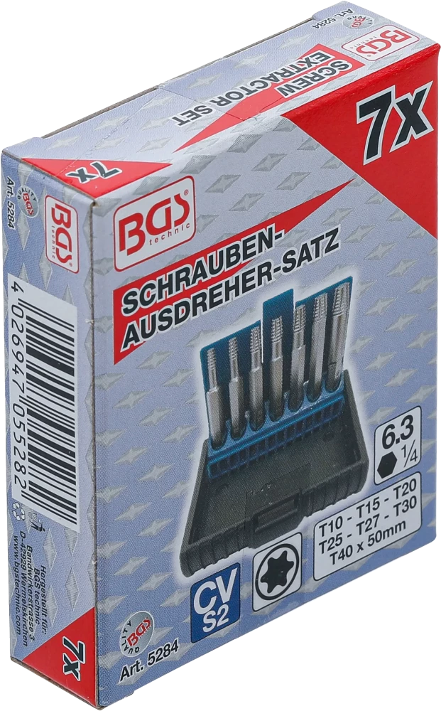 Csavarkiszedő készlet | hibás T-profilhoz (Torx) T10 - T40 | 7 darabos
