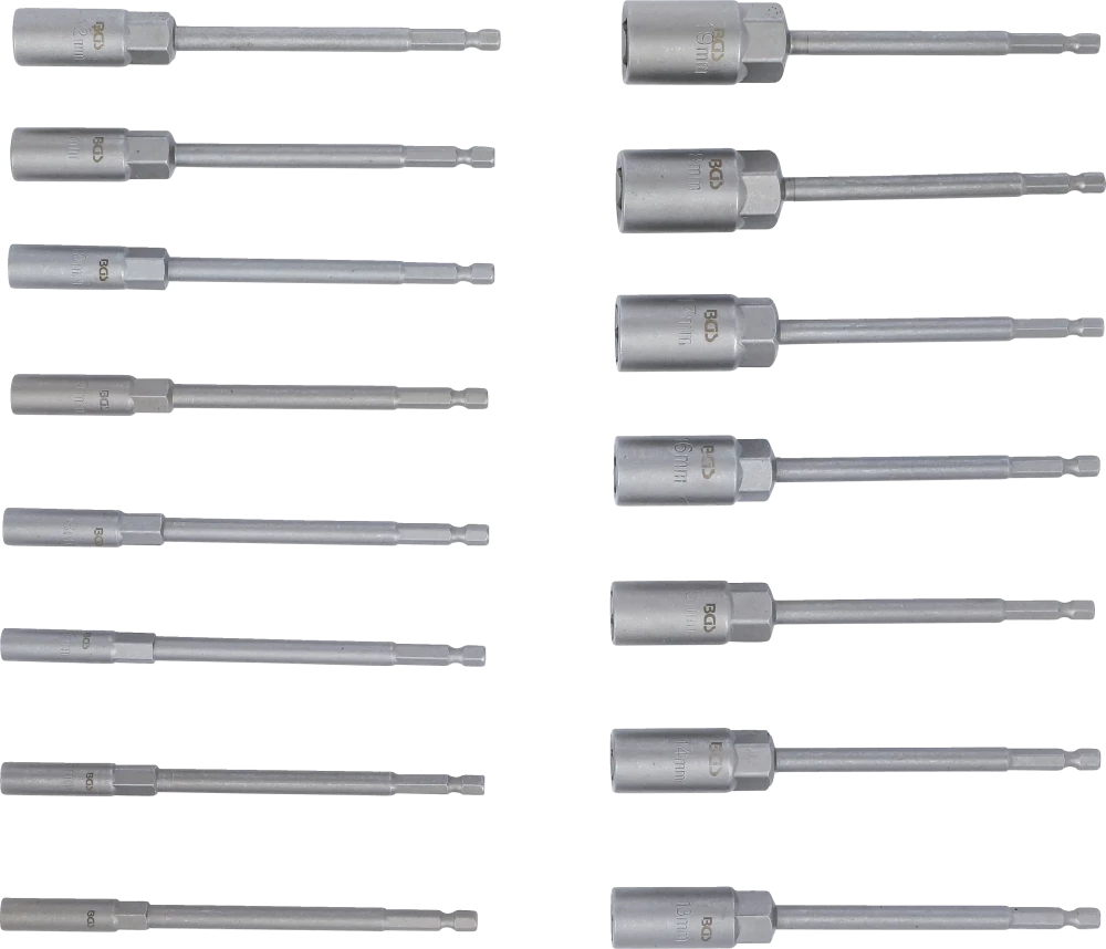 Dugókulcskészlet, hatszögletű | extra hosszú | Külső hatszögletű 6,3 mm (1/4") | Fúrógépek | 5,5 - 19 mm | 15 darabos