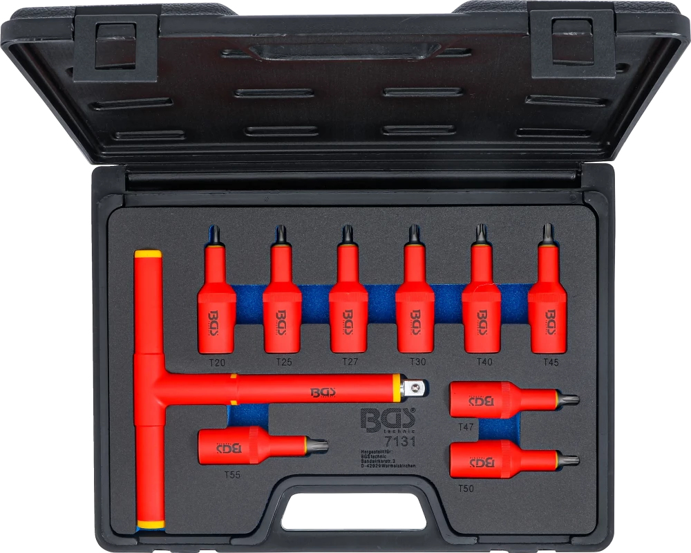 VDE-behajtófej készlet | 12,5 mm (1/2") | T-profil (Torx) T20 - T55 | 10 darabos