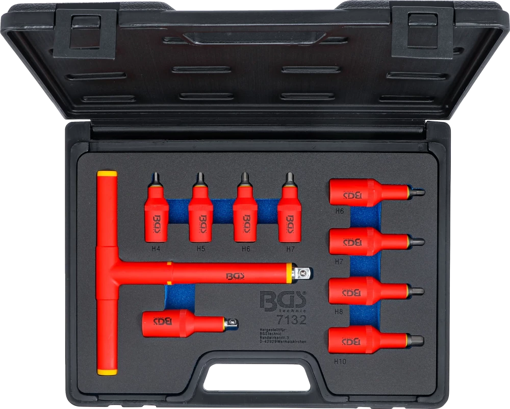 VDE-behajtófej készlet | 10 mm (3/8") / 12,5 mm (1/2") | belső hat szögletű hajtás 4 - 10 mm | 10 darabos