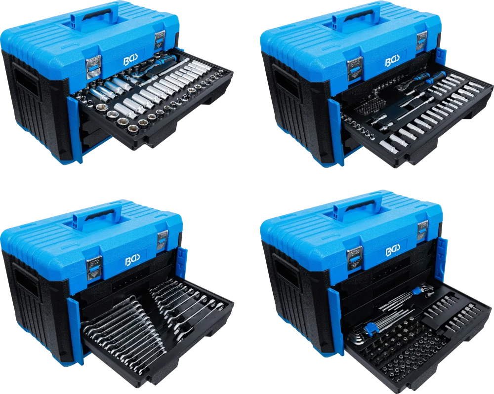 Dugókulcskészlet, hatszögletű | 6,3 mm (1/4")/10 mm (3/8")/12,5 mm (1/2") | metrikus és coll méretek | 300 darabos