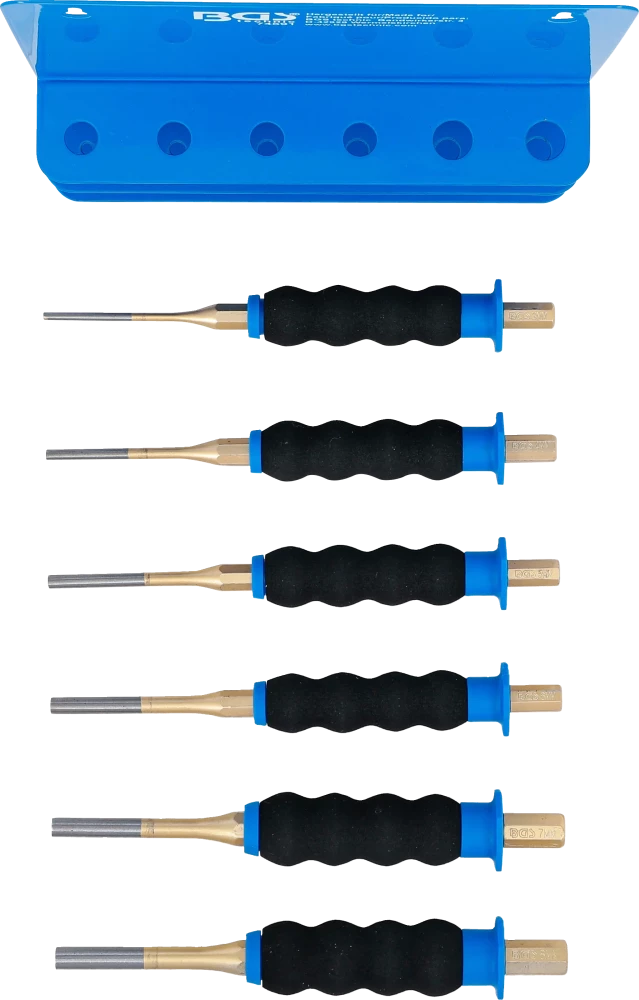 Sasszegkiütő készlet | kézvédővel | 180 mm | 3 - 8 mm | 6 darabos