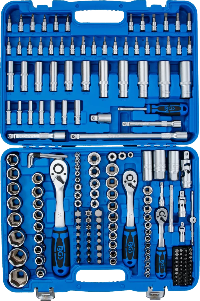 Dugókulcskészlet, hatszögletű | 6,3 mm (1/4") / 10 mm (3/8") / 12,5 mm (1/2") | coll méretek | 192 darabos