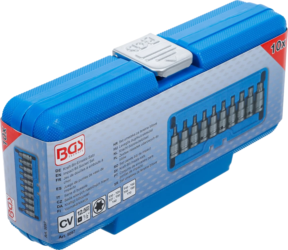 Levegős dugókulcskészlet | 12,5 mm (1/2") | T-profil (Torx) T20 - T70 | 10 darabos