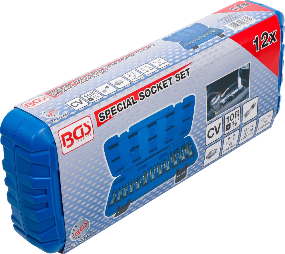 Speciális dugókulcskészlet, hasított | 10 mm (3/8") | 8 - 19 mm | 12 darabos