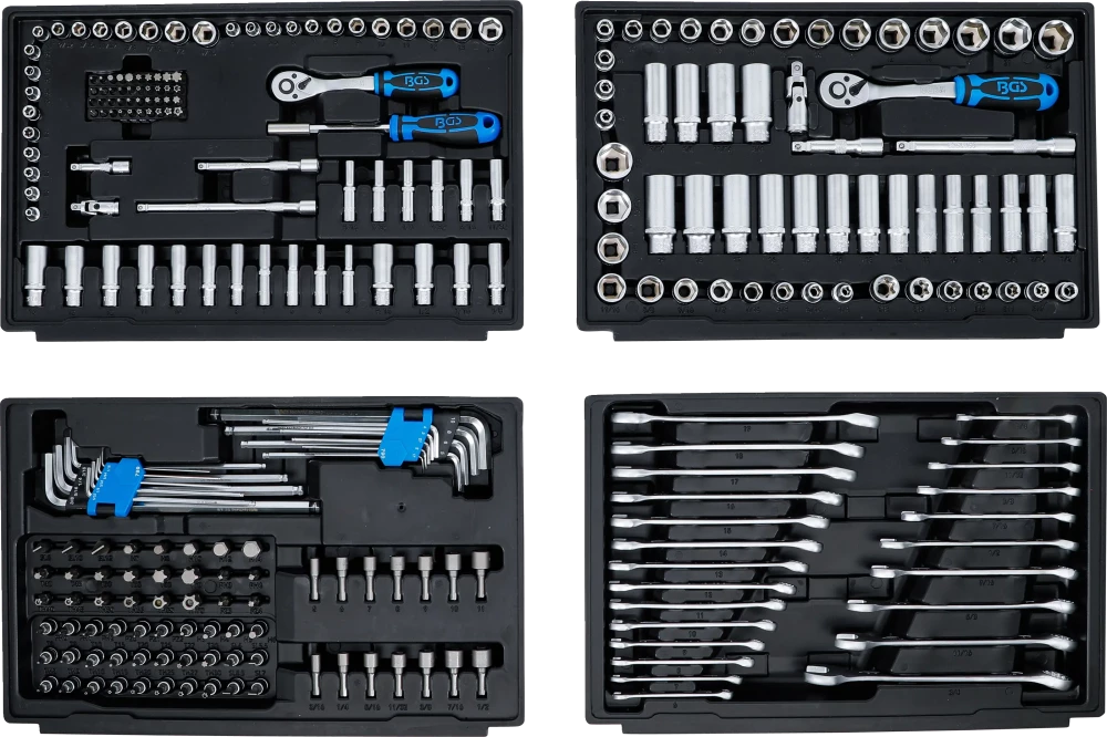 Dugókulcskészlet, hatszögletű | 6,3 mm (1/4")/10 mm (3/8")/12,5 mm (1/2") | metrikus és coll méretek | 300 darabos