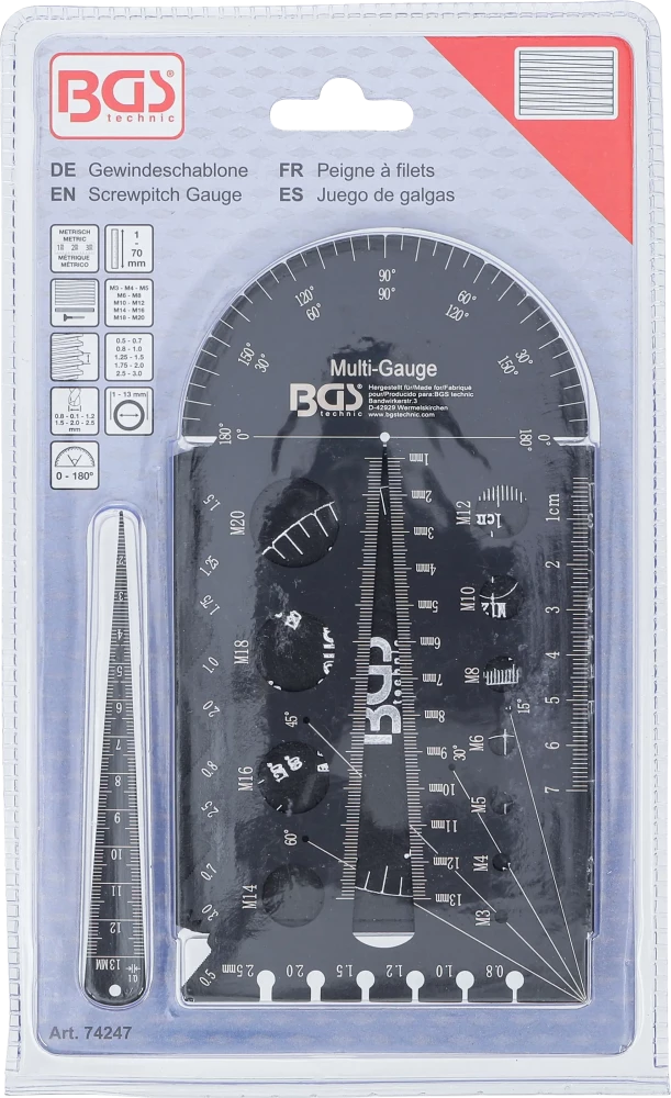 Csavar- és menetsablon | metrikus | M3 - M20, 0,5 - 13,00 mm