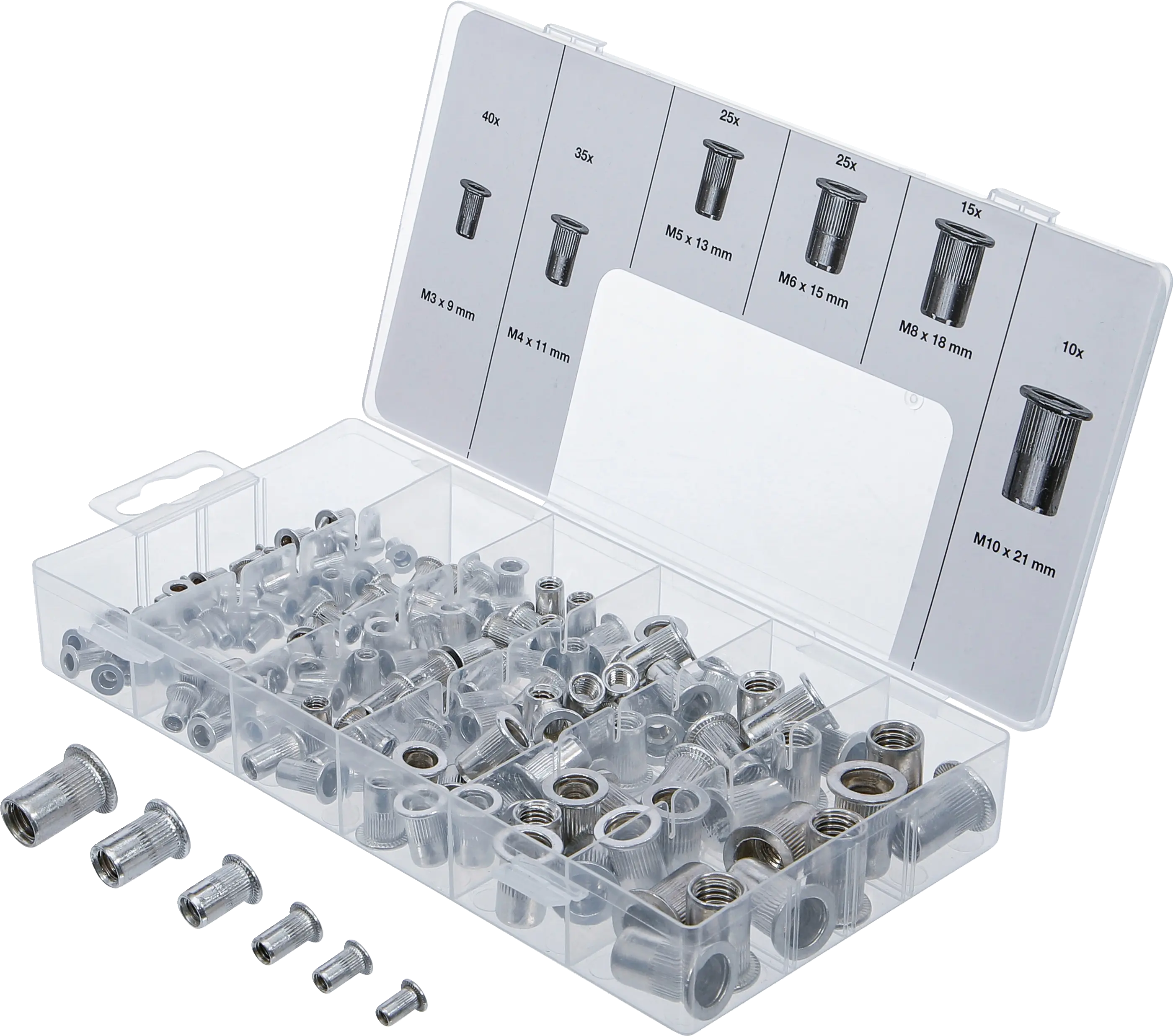 Assortiment d’écrous rivets | aluminium | 150 pièces