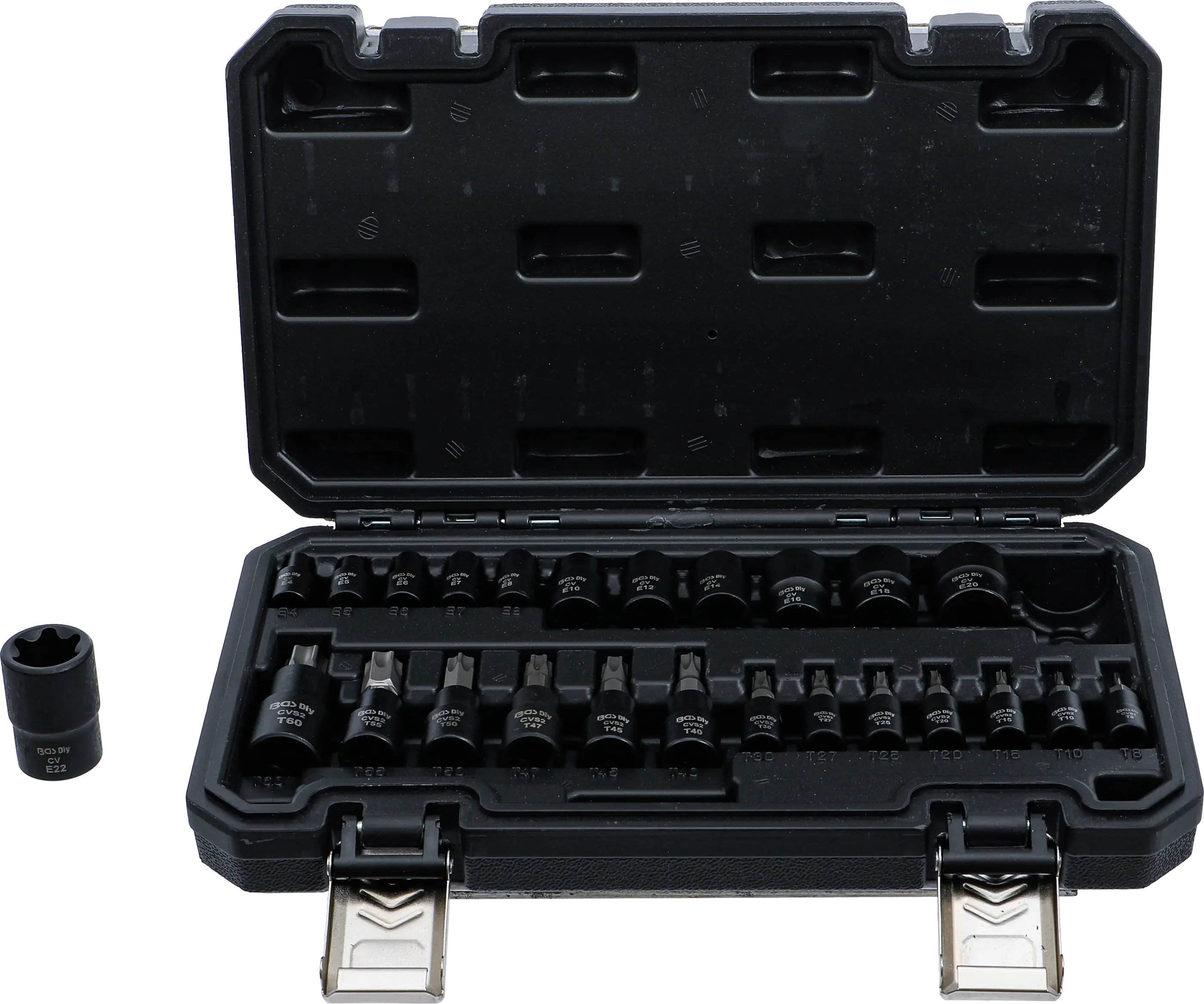 Jeu de douilles à embouts / de clé à douille | 6,3 mm (1/4"), 10 mm (3/8"), 12,5 mm (1/2") | Profil E/profil T (pour Torx)/Profil E | 25 pièces