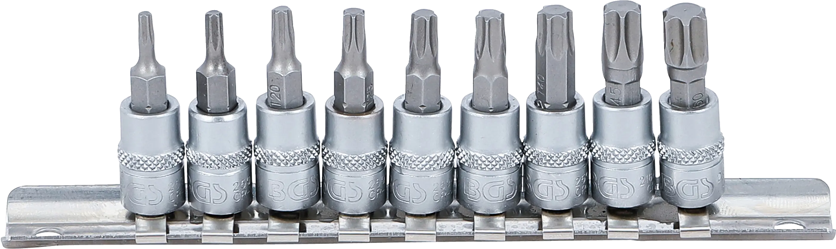 Jeu de douilles à embouts | 6,3 mm (1/4") | Profil T (pour Torx) T10 - T50 | 9 piéces