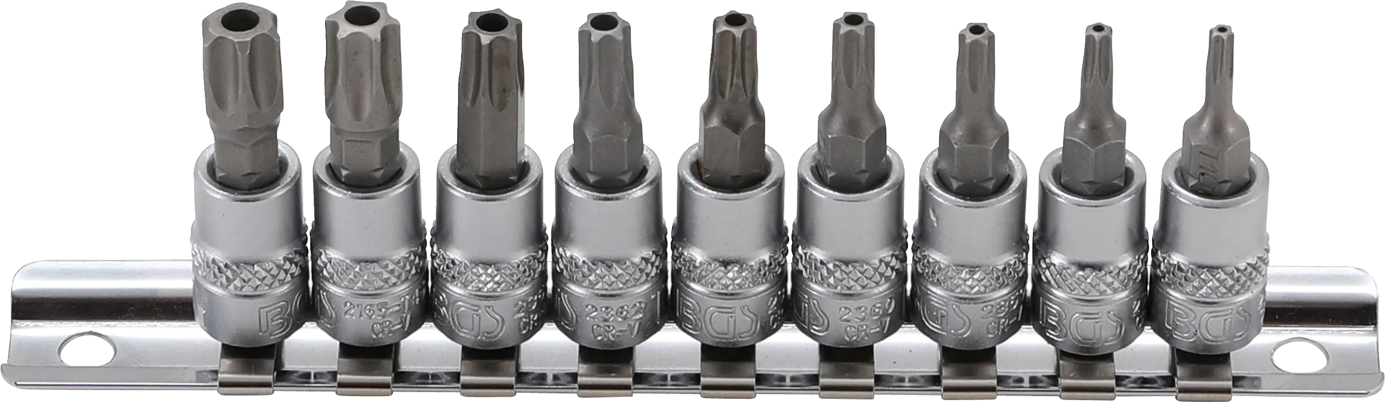 Jeu de douilles à embouts | 6,3 mm (1/4") | Profil T (pour Torx) avec perçage T10 - T50 | 9 piéces