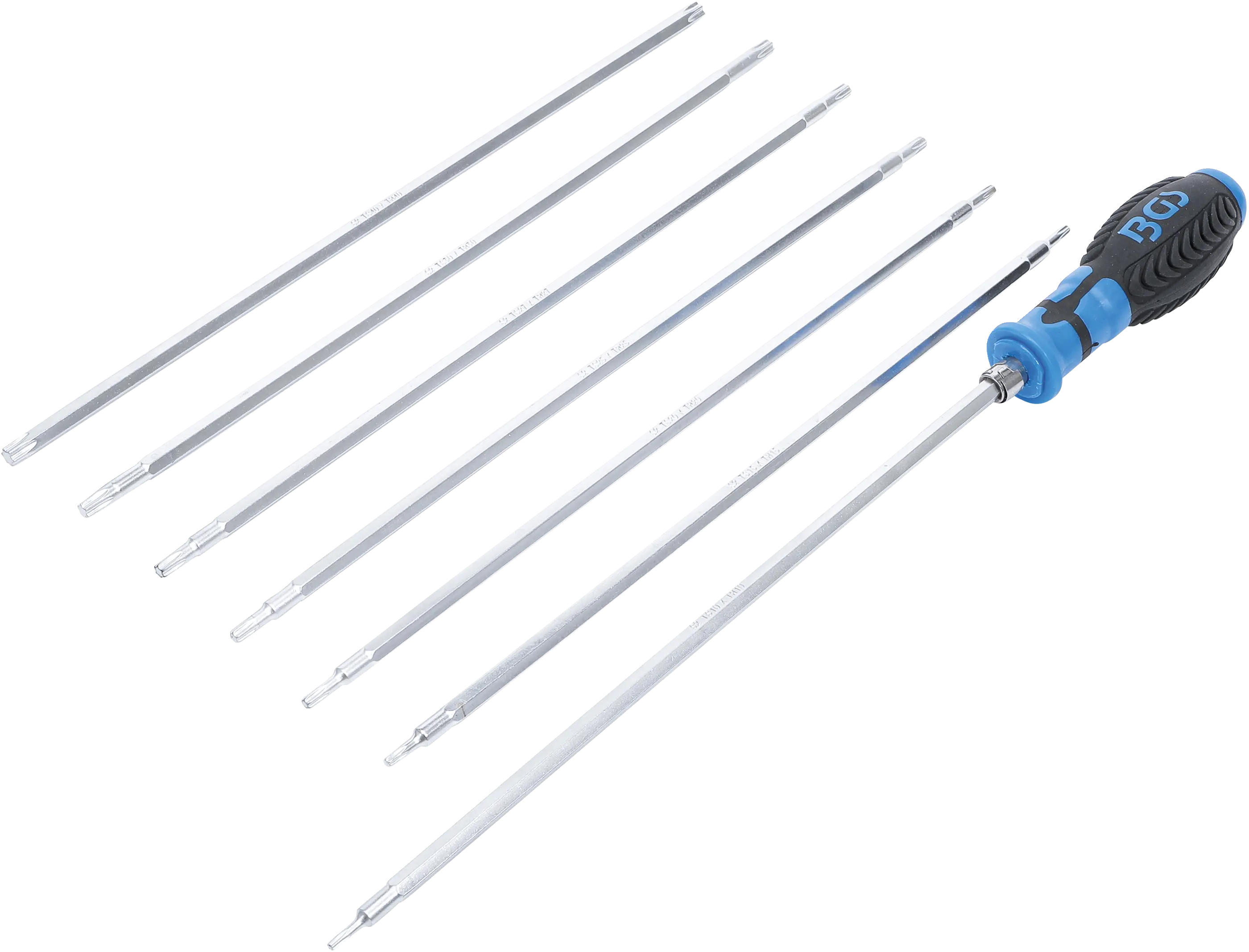 Jeu de tournevis avec lames échangeables | Profil T (pour Torx) / profil T (pour Torx) avec perçage | 8 pièces
