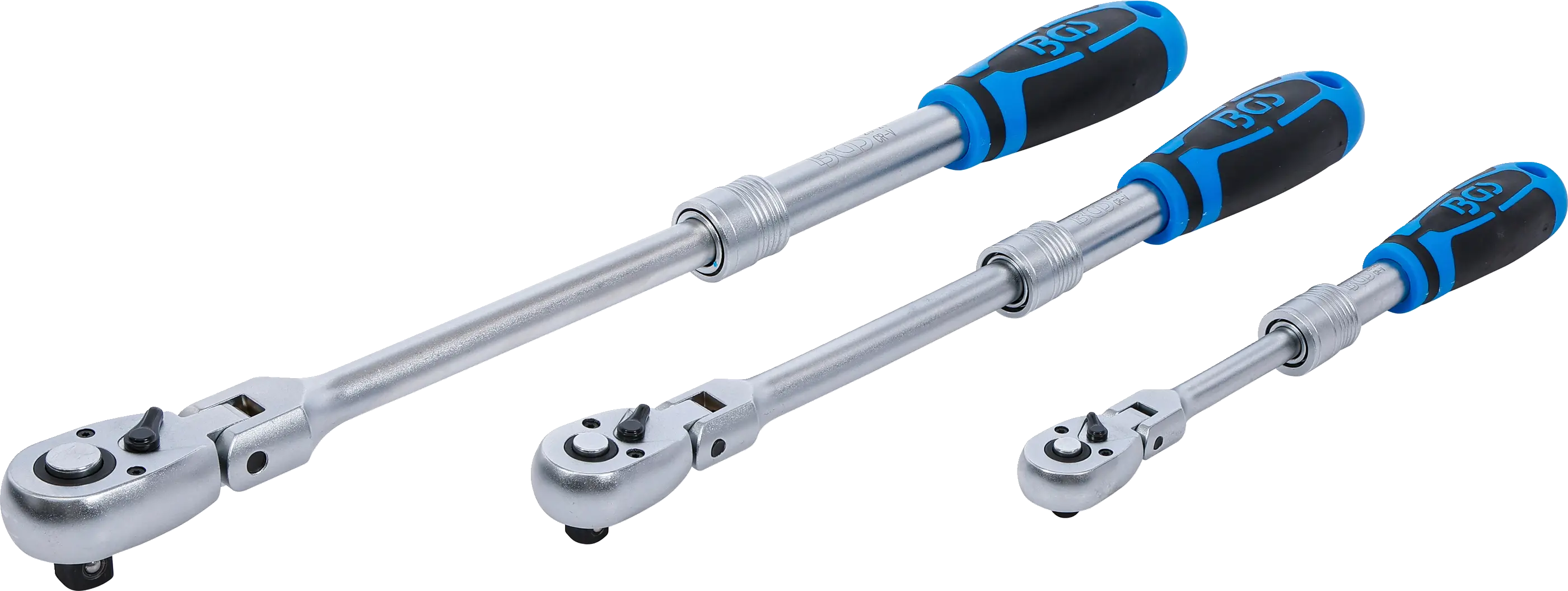 Jeu de cliquets réversible | extensible, inclinable | 6,3 mm (1/4") - 10 mm (3/8") - 12,5 mm (1/2") | 3 pièces