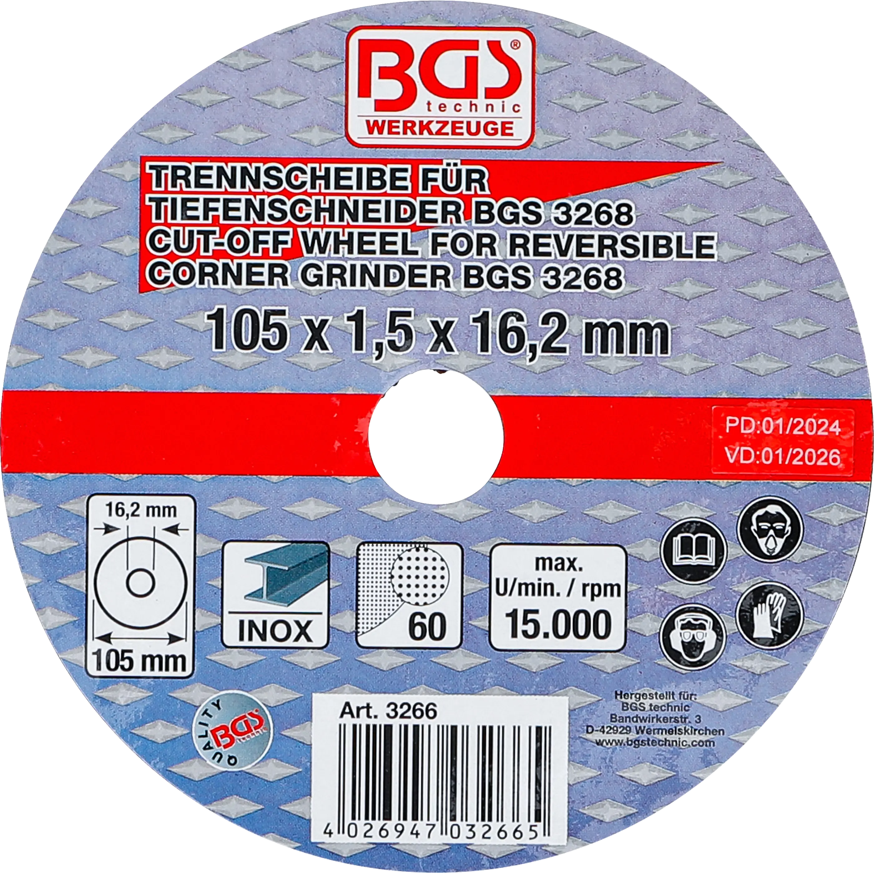 Disque à couper pour art. 3268 | Ø 105 x 1,5 x 16,2 mm