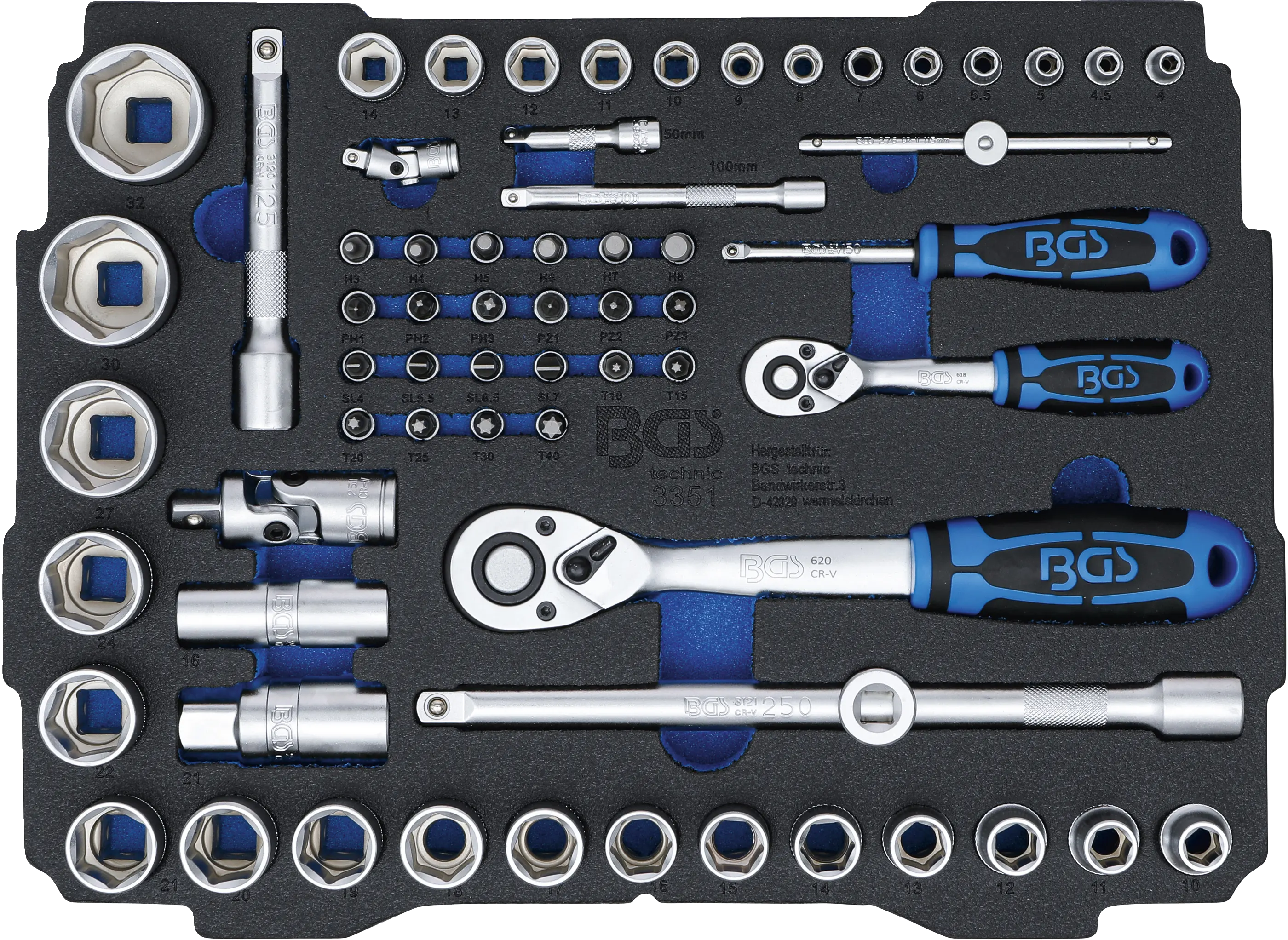Insert pour Art. BOXSYS1 & 2 : Jeu de douilles | 6,3 mm (1/4") / 12,5 mm (1/2") | BGS systainer® | 65 pièces
