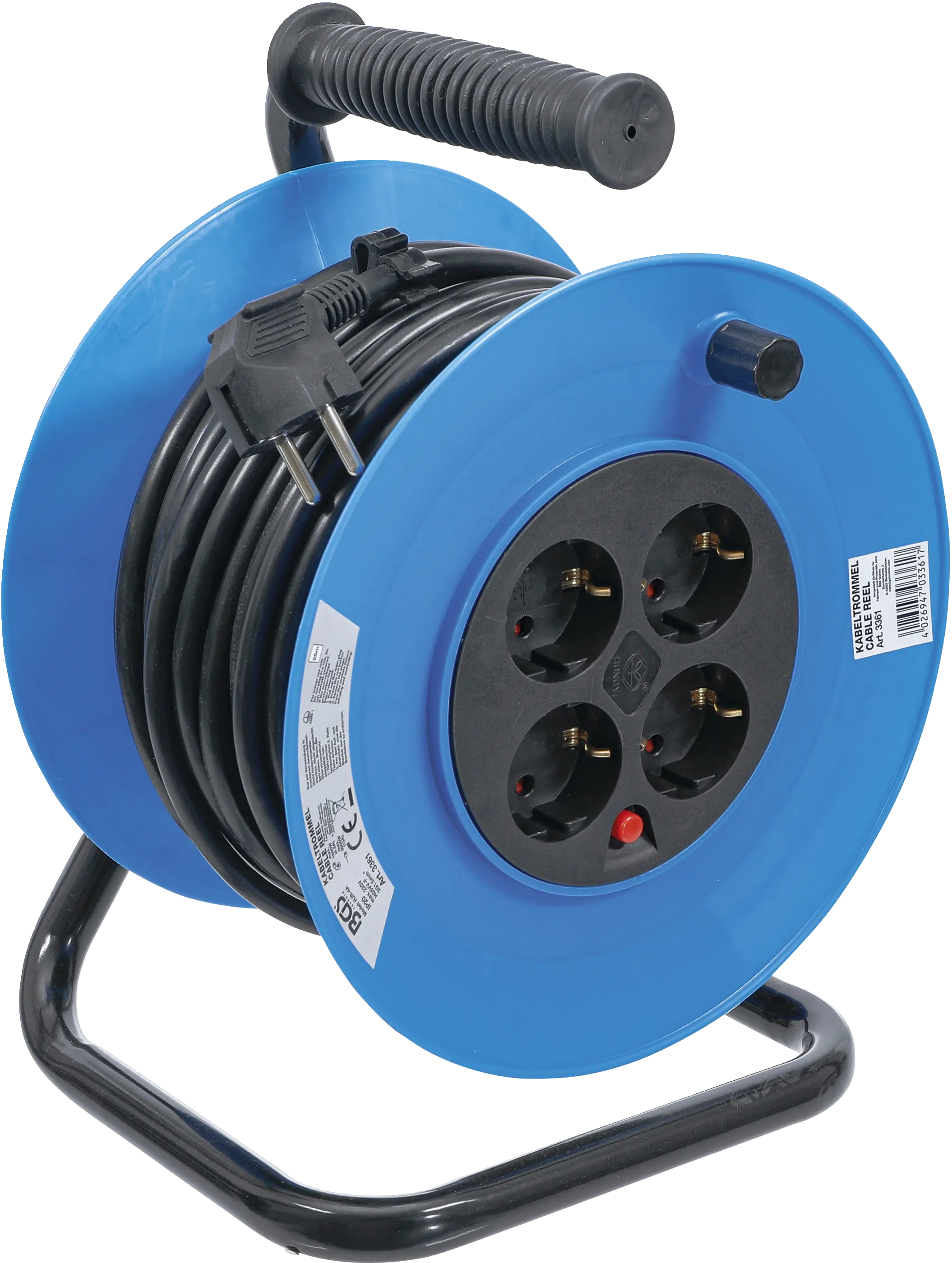 Enrouleur de câble | 25 m | 3 x 1,5 mm² | 4 prises de courant | IP 20 | 3000 W