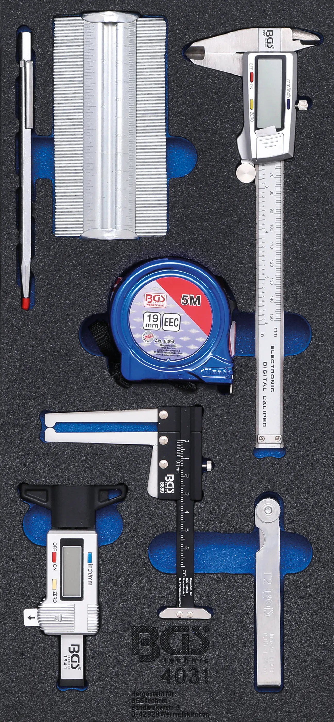 Insert de servante d'atelier 1/3 : Jeu d’outils de mesure | 7 pièces
