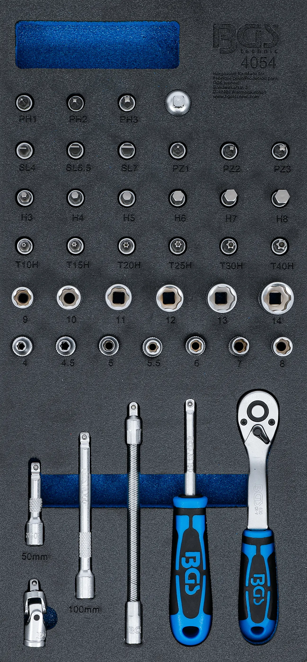 Insert de servante d'atelier 1/3 : Jeu de clé à douilles | 6,3 mm (1/4) | 41 pièces