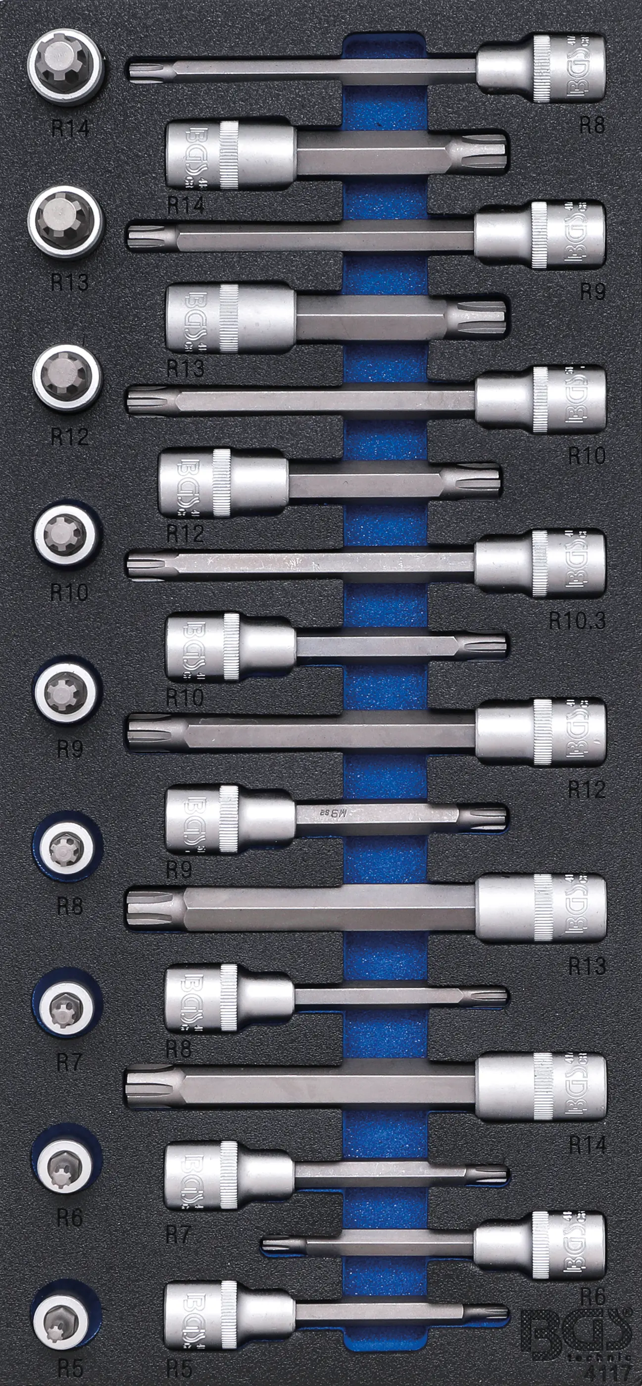 Insert de servante d’atelier 1/3: Jeu de douilles à embouts | 12,5 mm (1/2") | Profil cannelé (pour Ribe) | 25 pièces