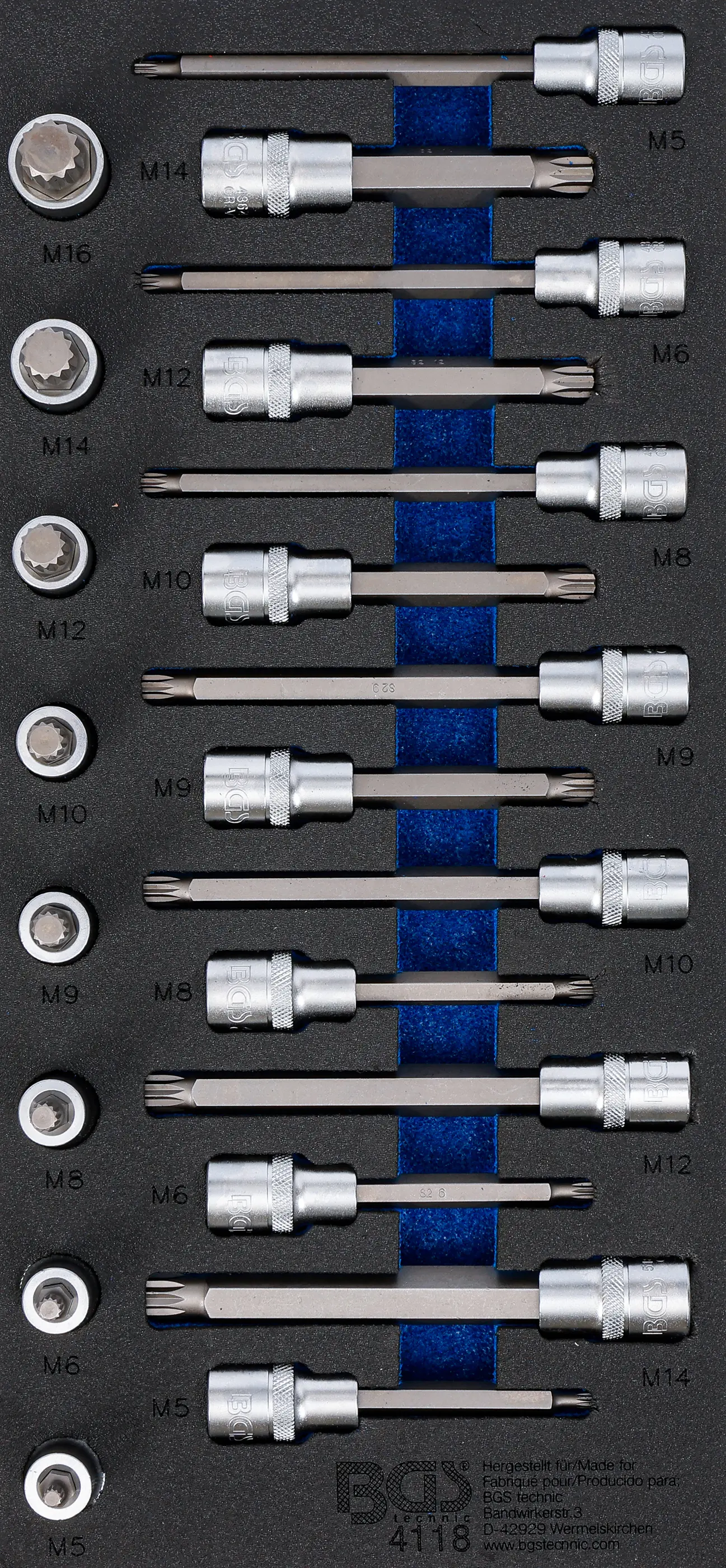 Insert de servante d’atelier 1/3: Jeu de douilles à embouts | 12,5 mm (1/2") | Denture multiple intérieure (pour XZN) | 22 pièces