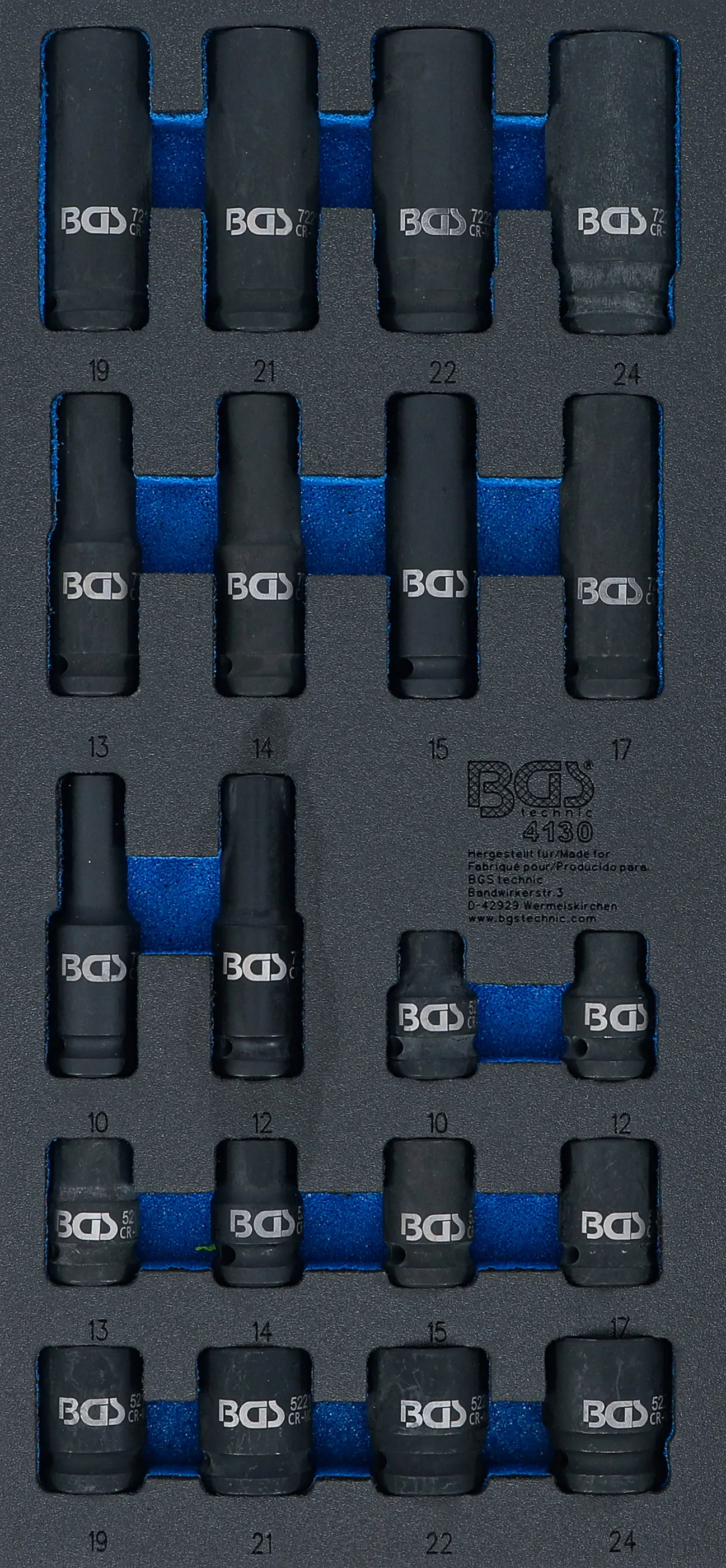 Insert de servante d'atelier 1/3 : Douilles à choc, six pans | 12,5 mm (1/2") | 10 - 24 mm | profondes |20 pièces