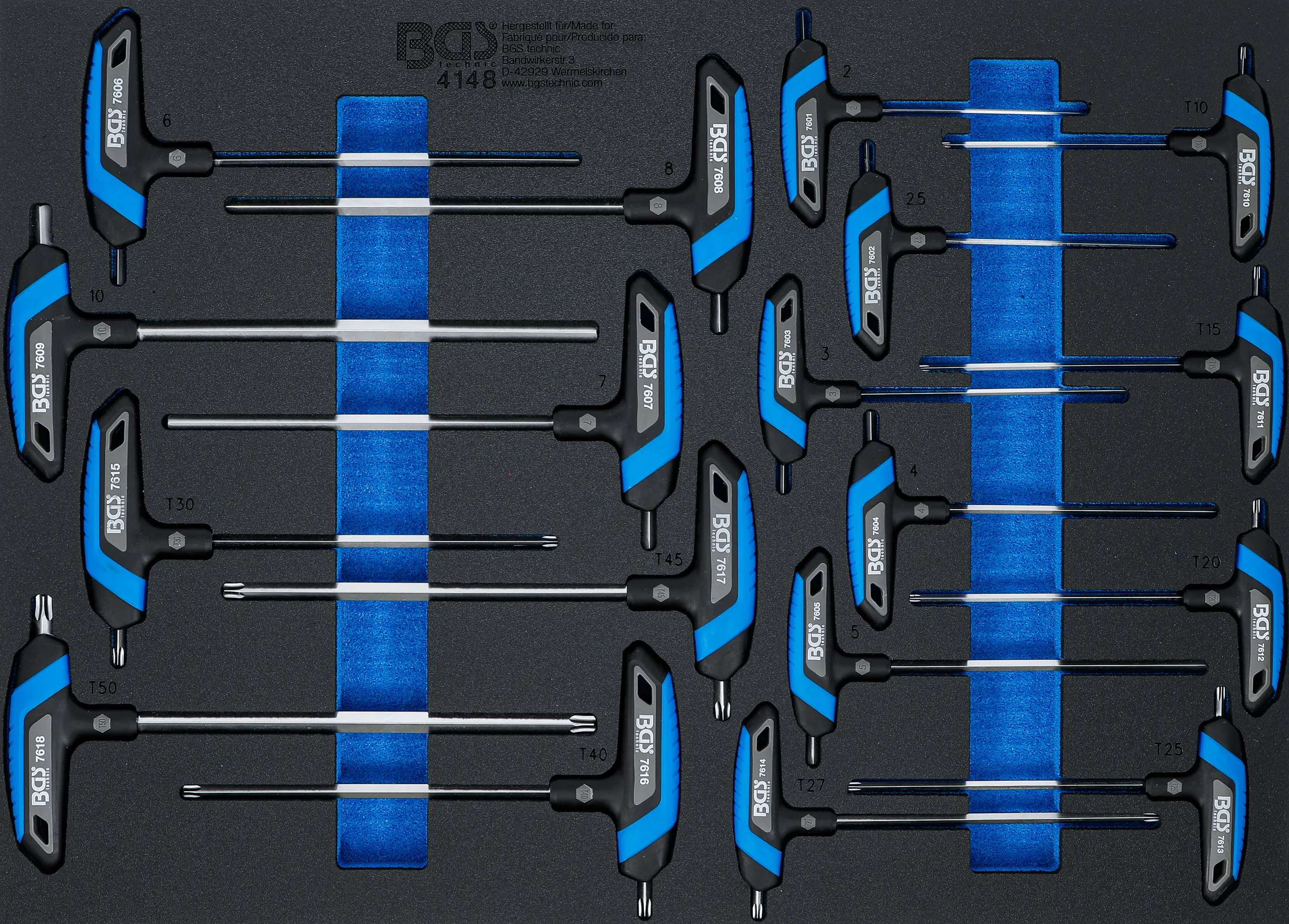 Insert de servante d’atelier 3/3 : Jeu de tournevis avec poignée en T | six pans femelle profil T (pour Torx) | 18 pcs.