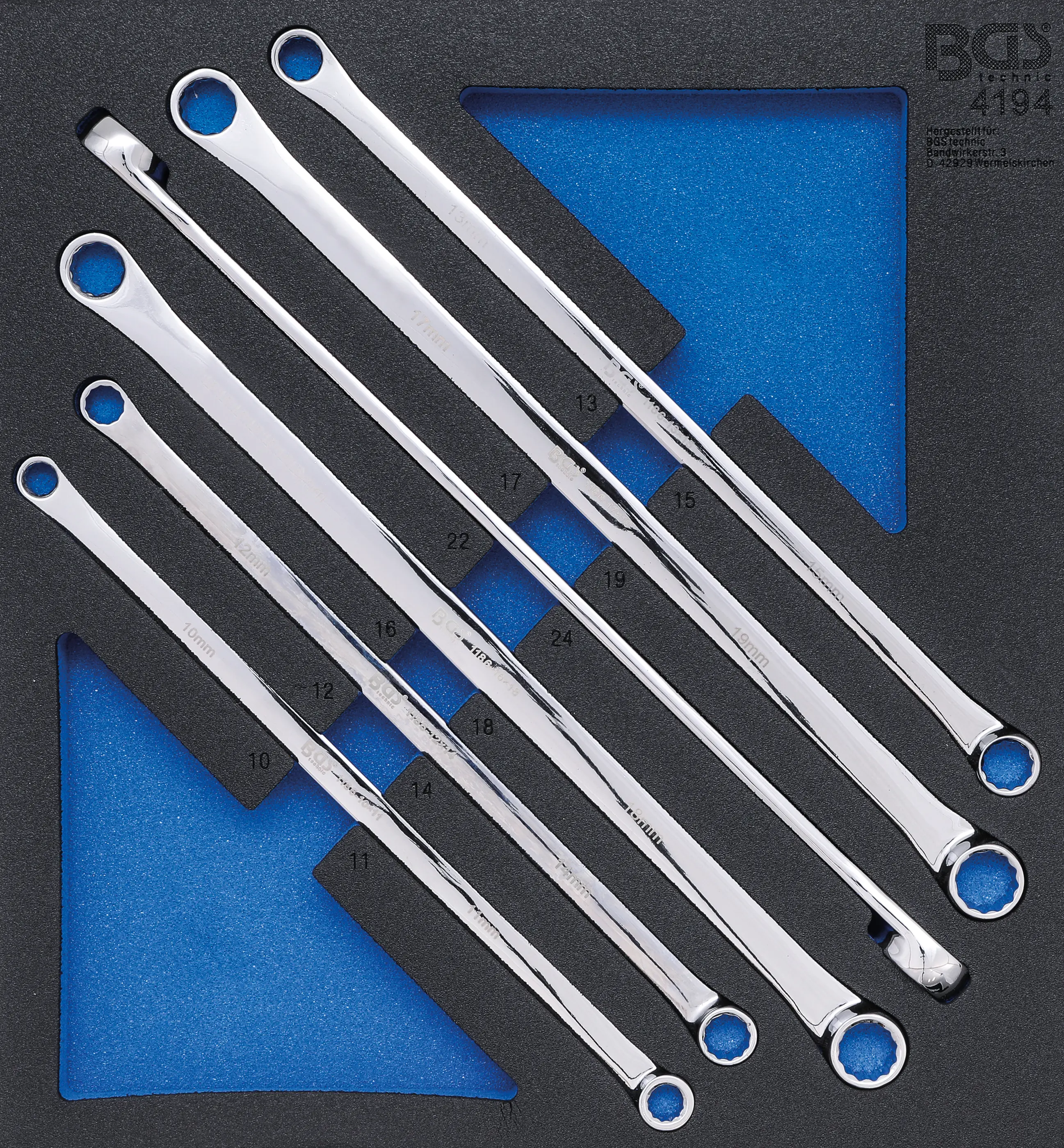 Insert de servante d’atelier 2/3: Jeu de clés polygonales doubles | extra longues | 10 x 11 - 22 x 24 mm | 6 pièces