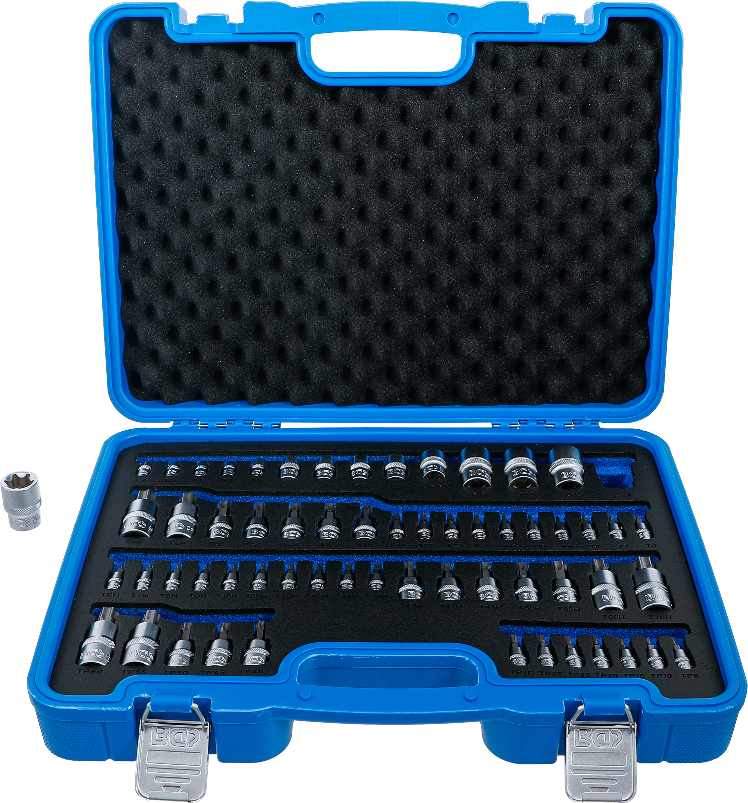 Bit-Einsatz- und Steckschlüssel-Einsatz-Satz | E-Profil / T-Profil (für Torx) / T-Profil (für Torx) mit Bohrung / TP-Profil (für Torx Plus) | 60-tlg.