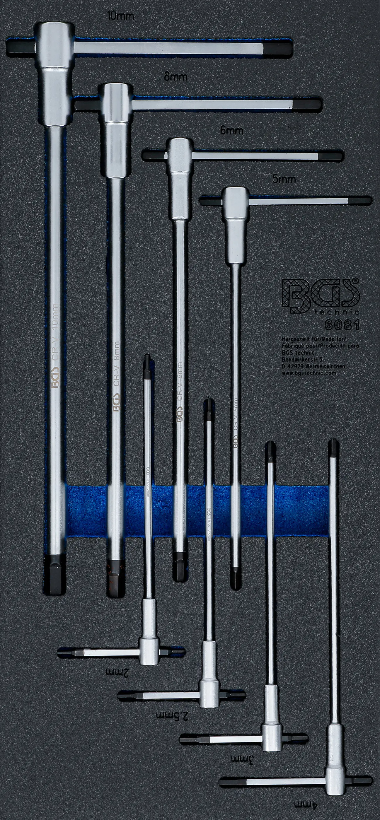Insert de servante d’atelier 1/3 : Jeu de tournevis avec poignée en T coulissante | six pans femelle | 2 - 10 mm | 8 pcs.