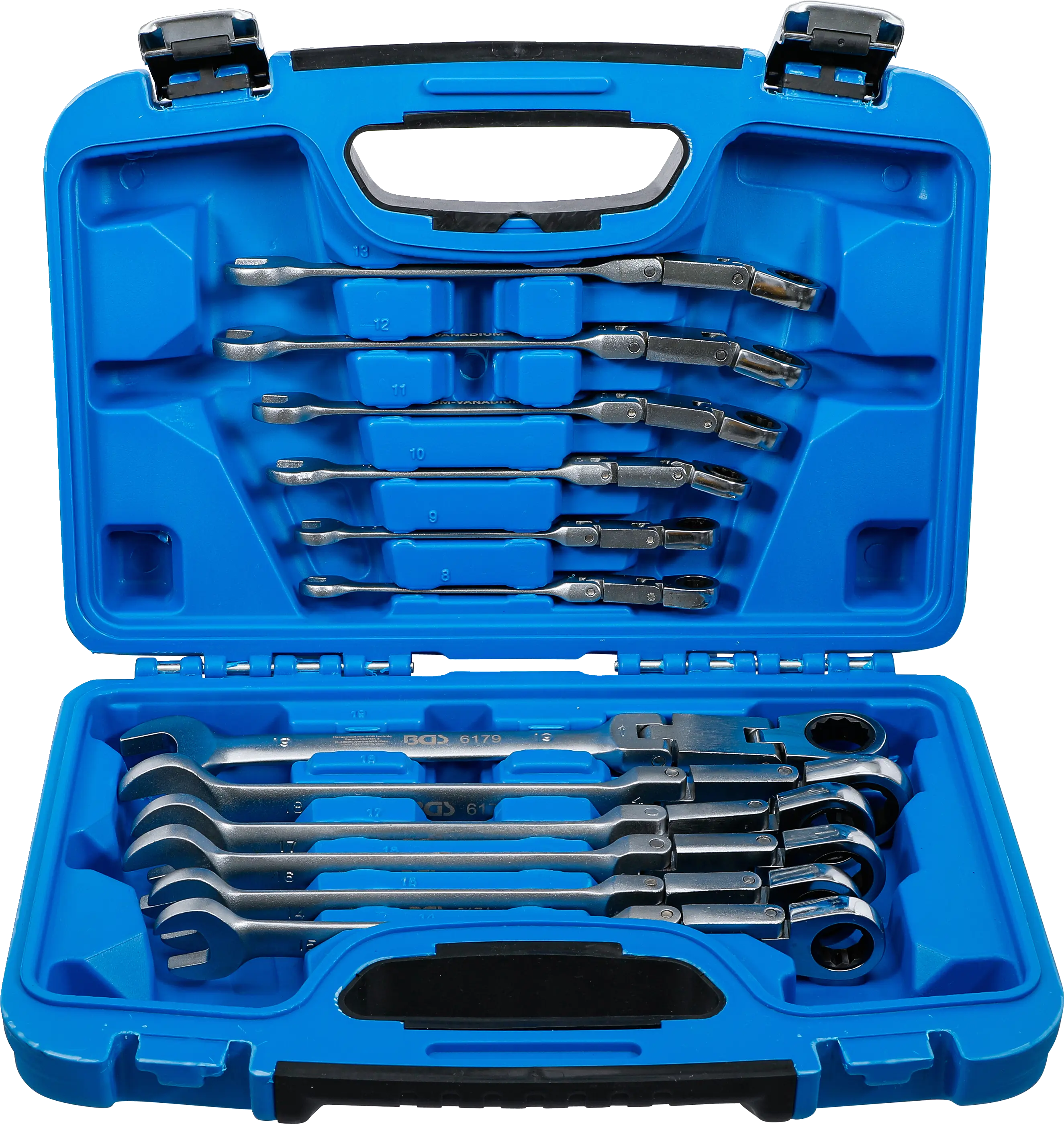 Jeu de clés mixtes à cliquet à double articulation | pliable | 8 - 19 mm | 12 pièces