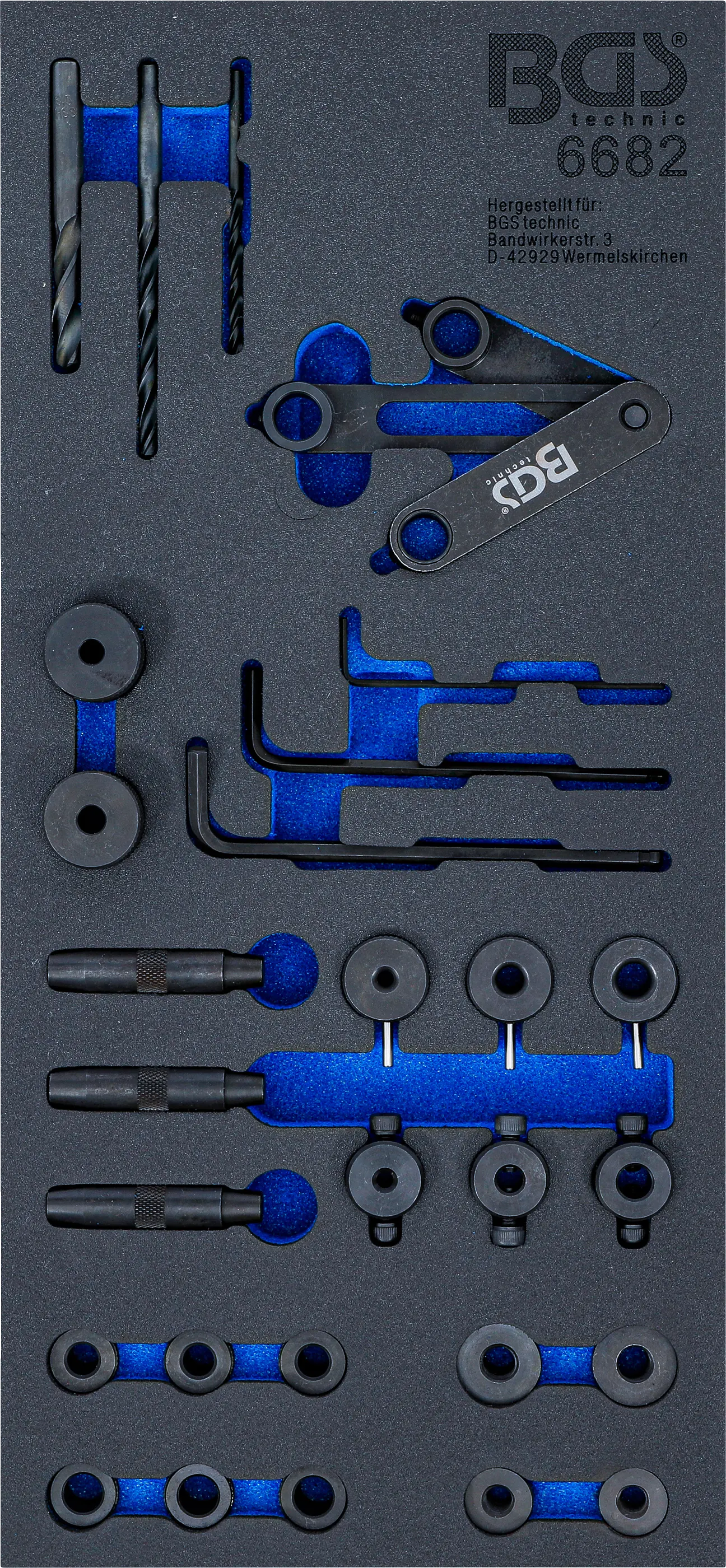 Insert de servante d'atelier 1/3 : Jeu d’outils et gabarits de perçage de culasse | 28 pièces