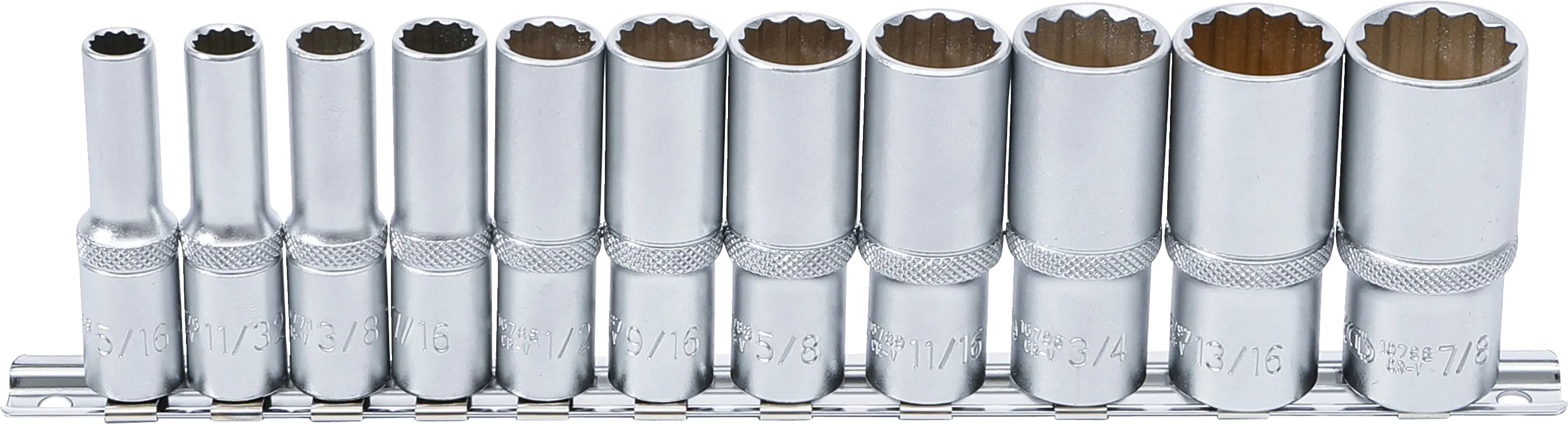 Jeu de douilles, douze pans, longues | 10 mm (3/8") | en pouces | 11 pièces