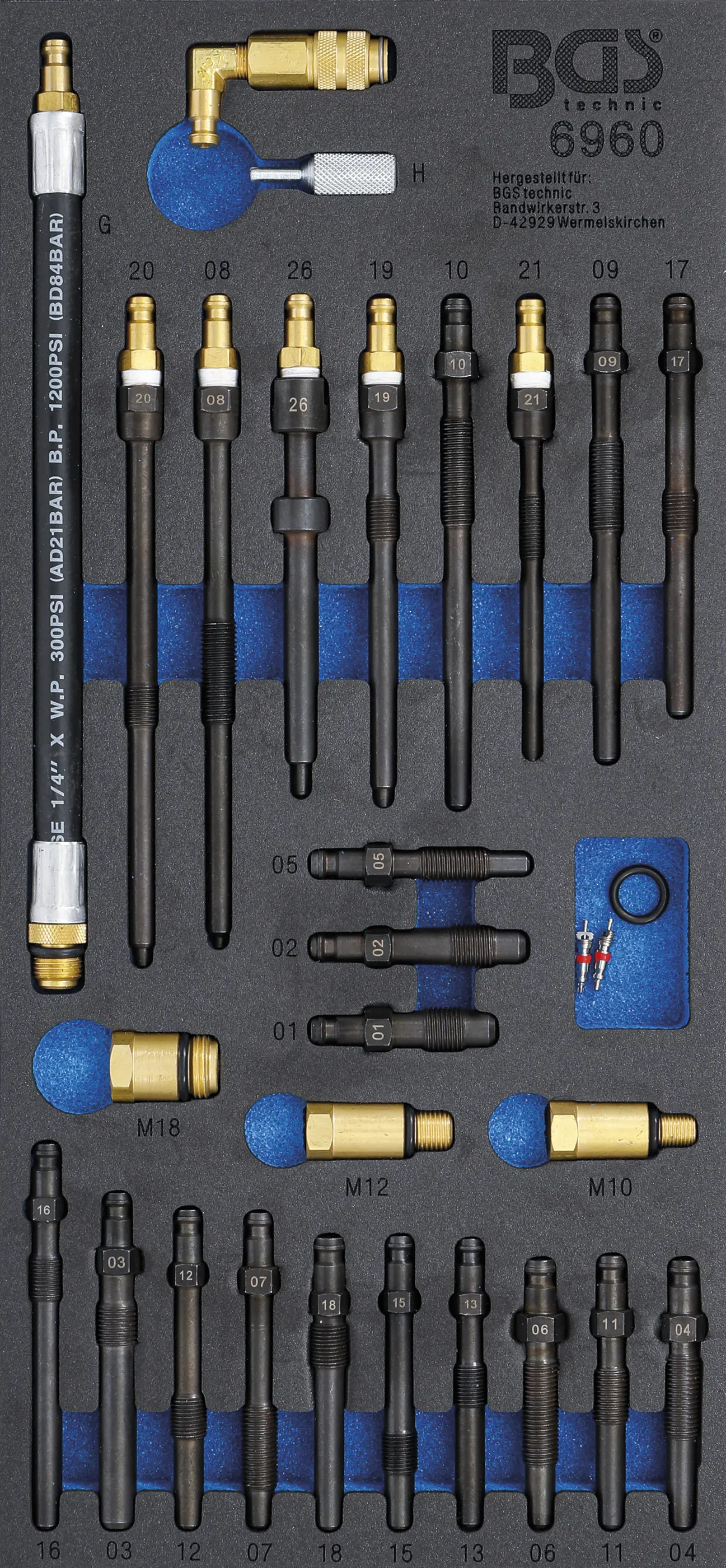 Insert de servante d'atelier 1/3 : Jeu d’adaptateurs pour testeur de compression et de pertes de pression | 30 pièces