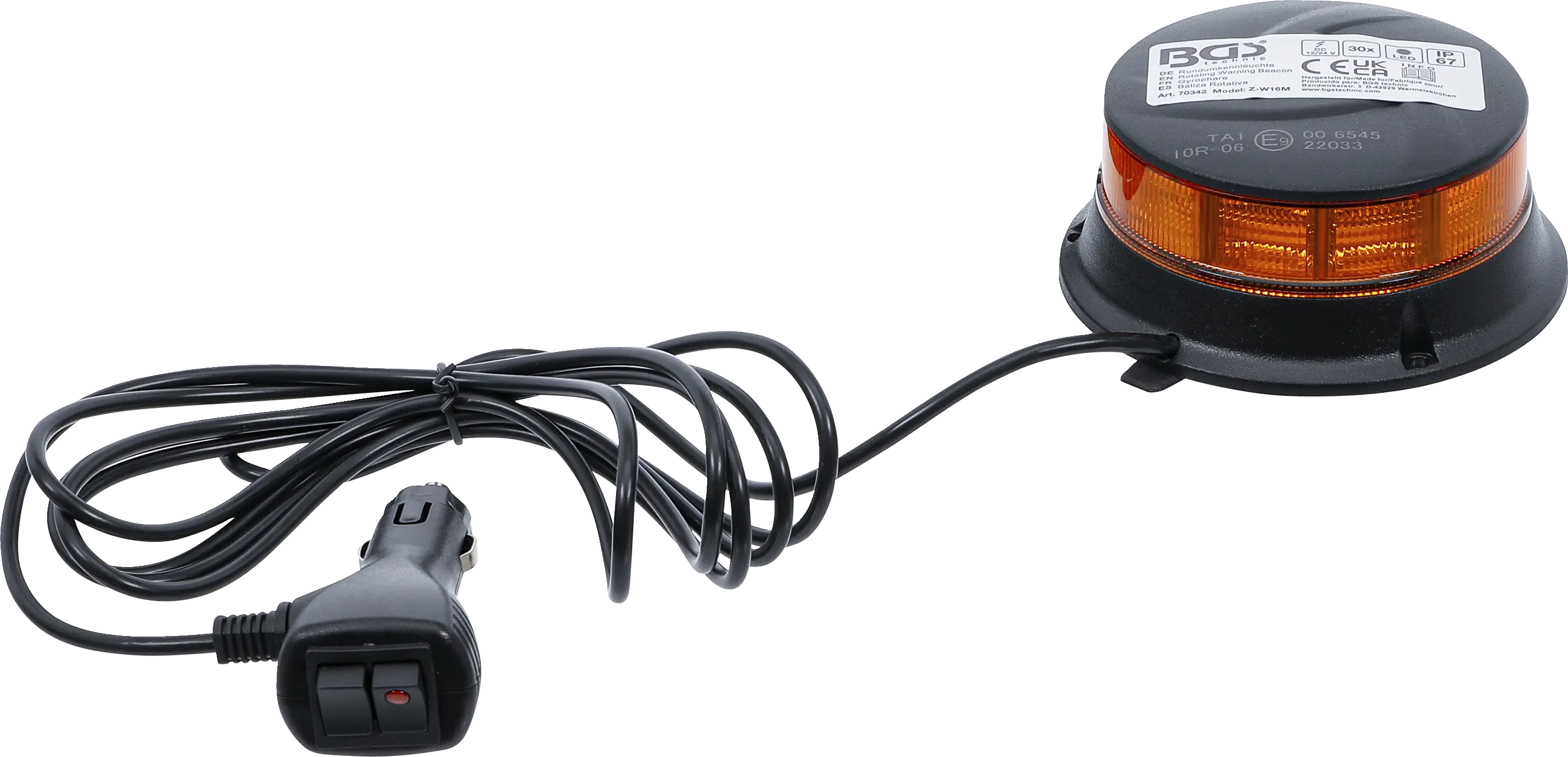 Lampe de signalisation panoramique | jaune | avec aimant | 12 V / 24 V | Ø 130 mm