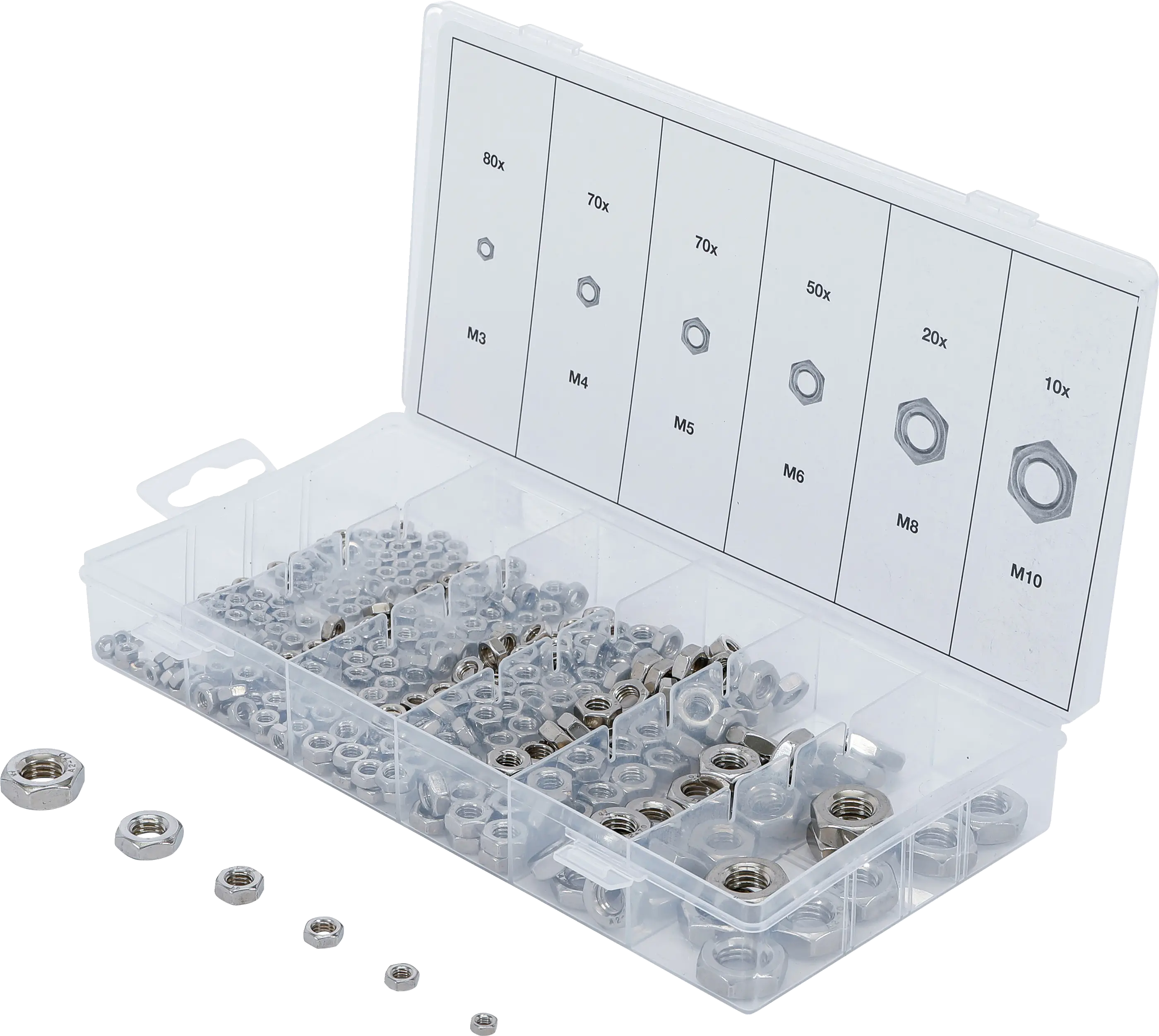 Assortiment d’écrous six pans | acier inoxydable | 300 pièces