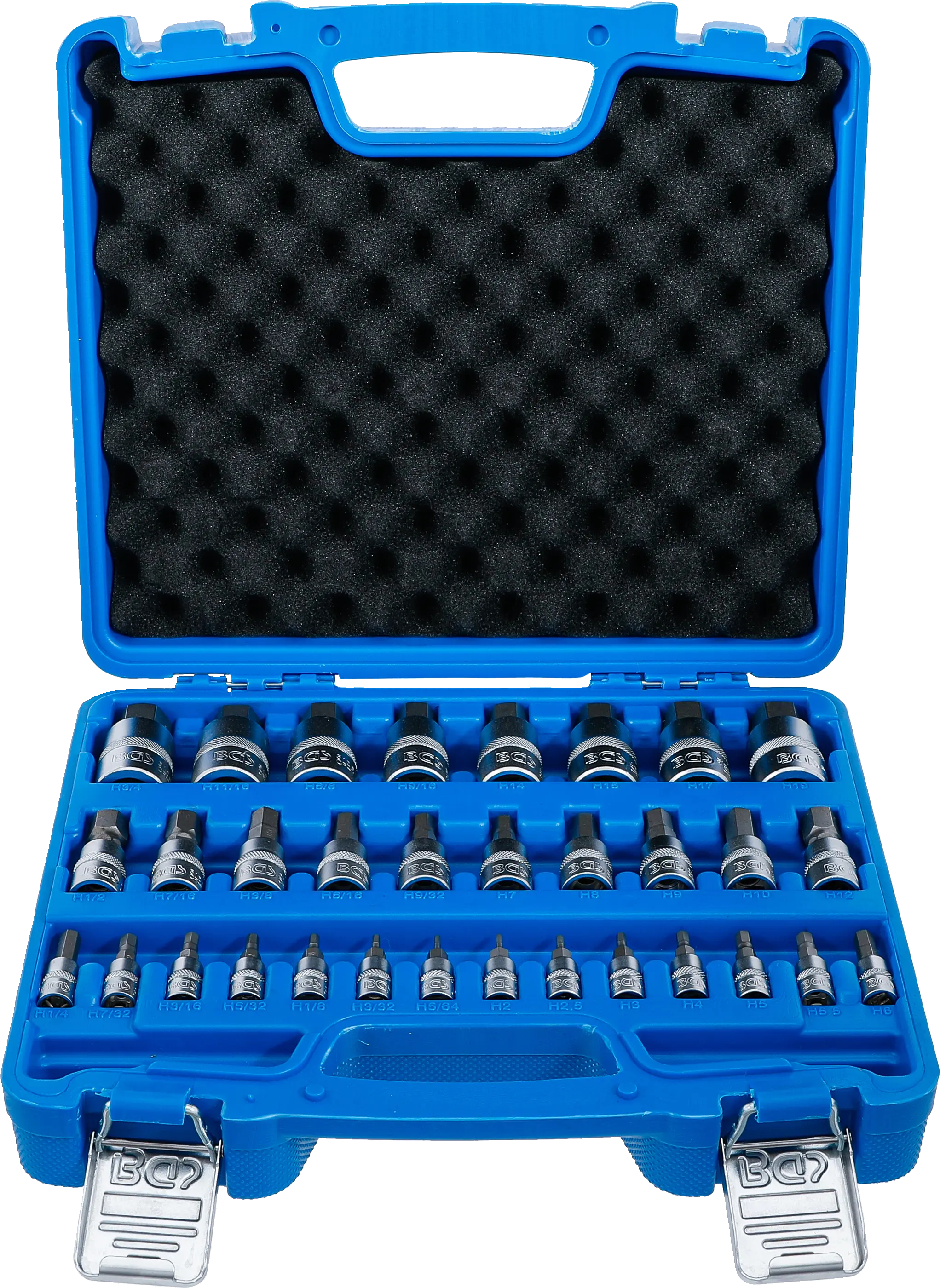 Jeu de douilles à embouts | 6,3 mm (1/4") / 10 mm (3/8") / 12,5 mm (1/2") | Six pans femelle 2 - 19 mm / 1/4 - 9/16" | métriques et pouces | 32 pièces