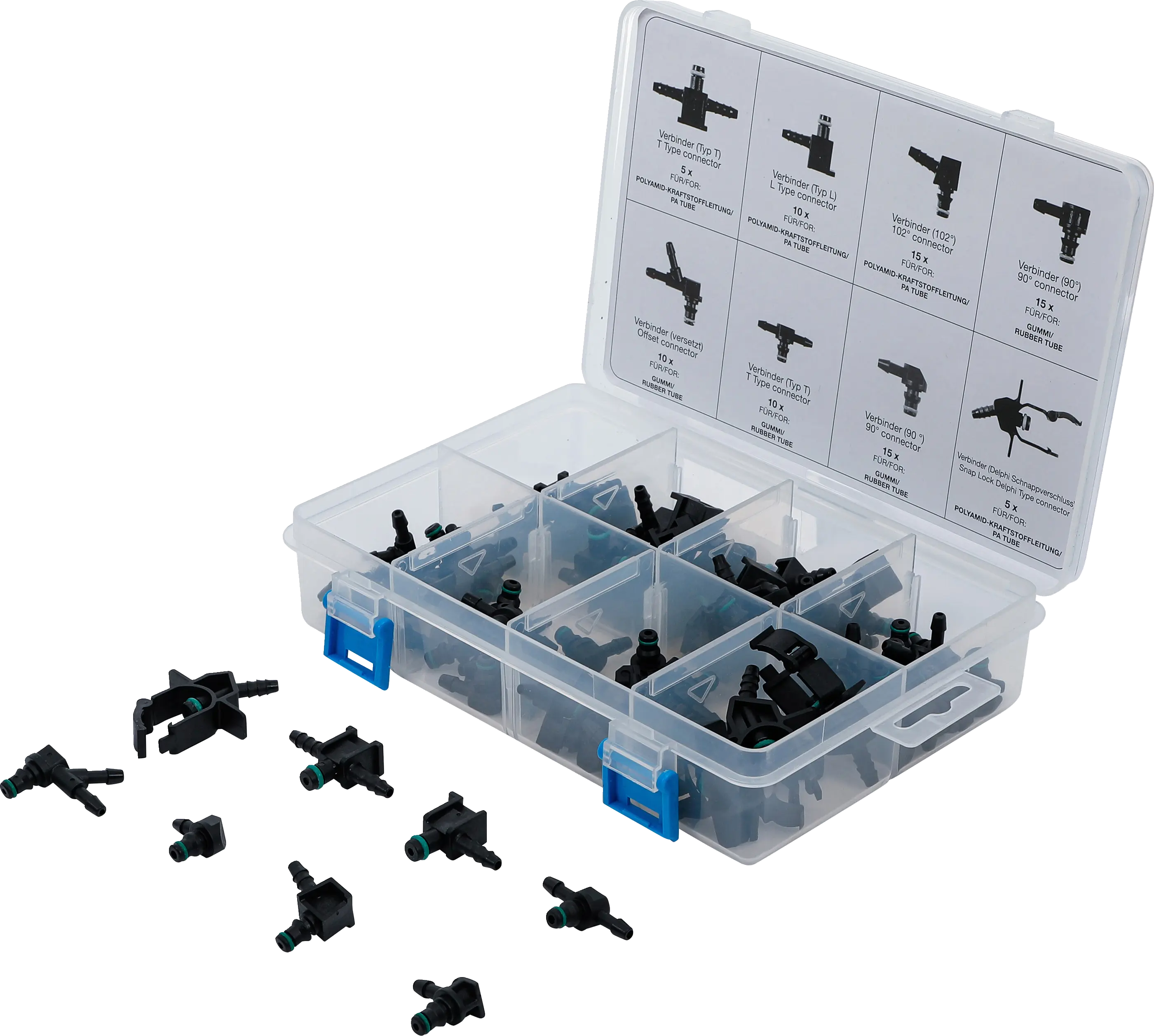 Assortiment de connecteurs de tuyau de retour diesel | 85 pièces