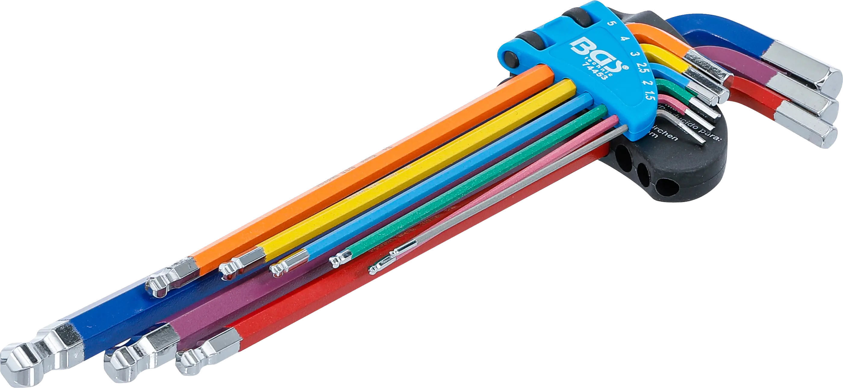 Jeu de clés allen | multicolore | extra longues | six pans femelle, six pans femelle à tête sphérique 1,5 - 10 mm | 9 pièces