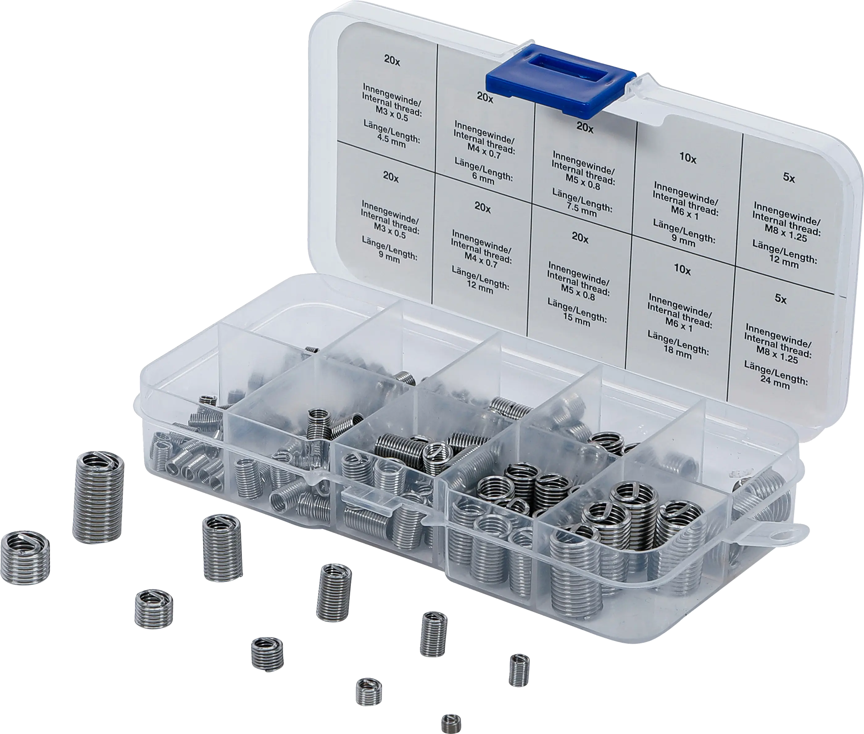 Assortiment d’embouts de réparation de filetages | acier inoxydable | 150 pcs.