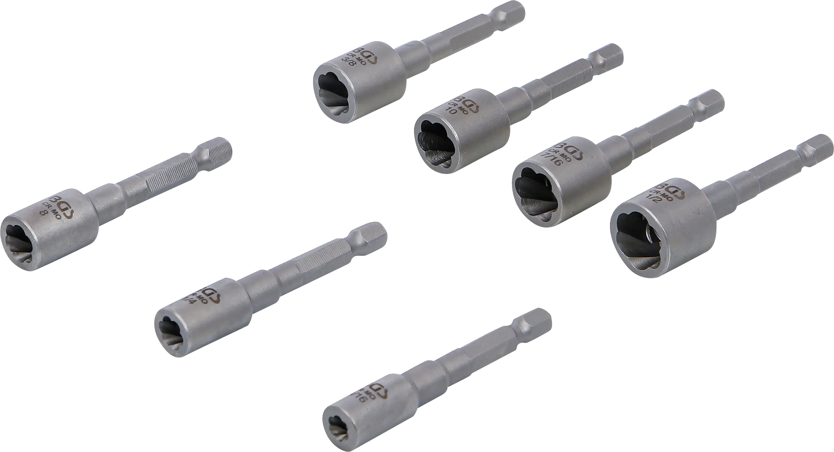 Jeu d’extracteurs de vis et écrous | entraînement six pans mâle 6,3 mm (1/4") | pour perceuses | 7 pcs.
