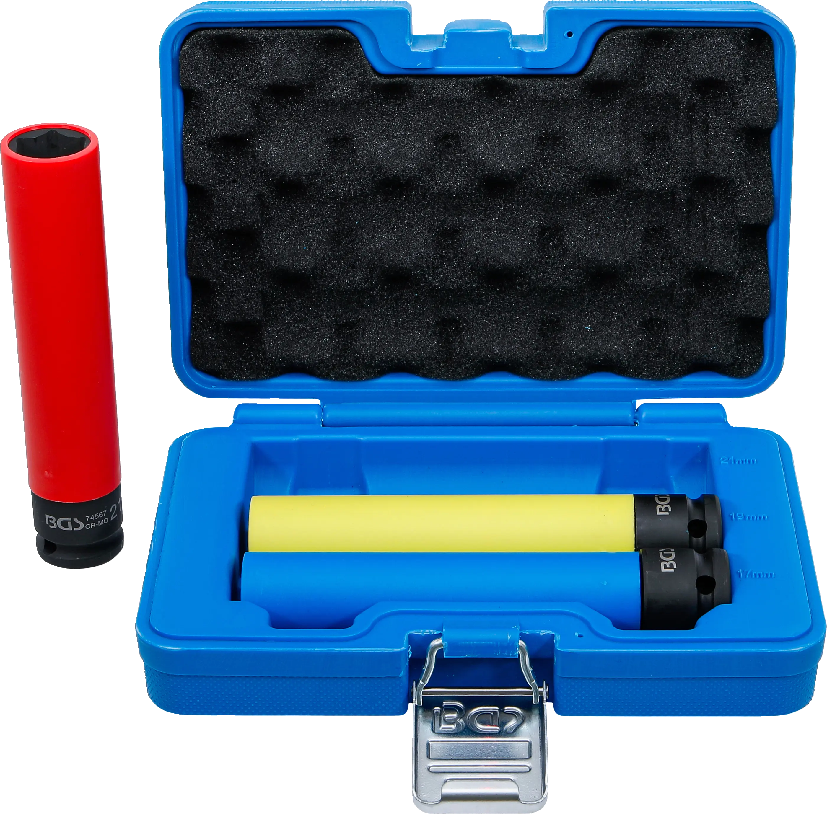 Jeu de douilles de puissance avec protection | extra longue | 12,5 mm (1/2") | 17 / 19 / 21 mm | 3 pièces