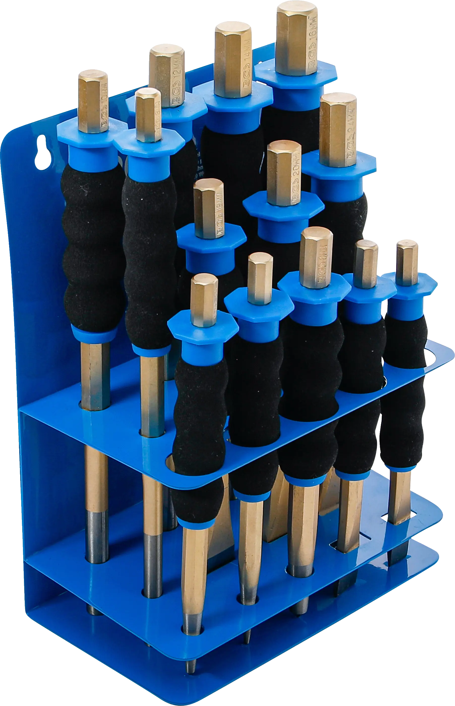 Jeu de chasse-goupilles / pointeaux / burin plat | avec protection des mains | 13 pcs.