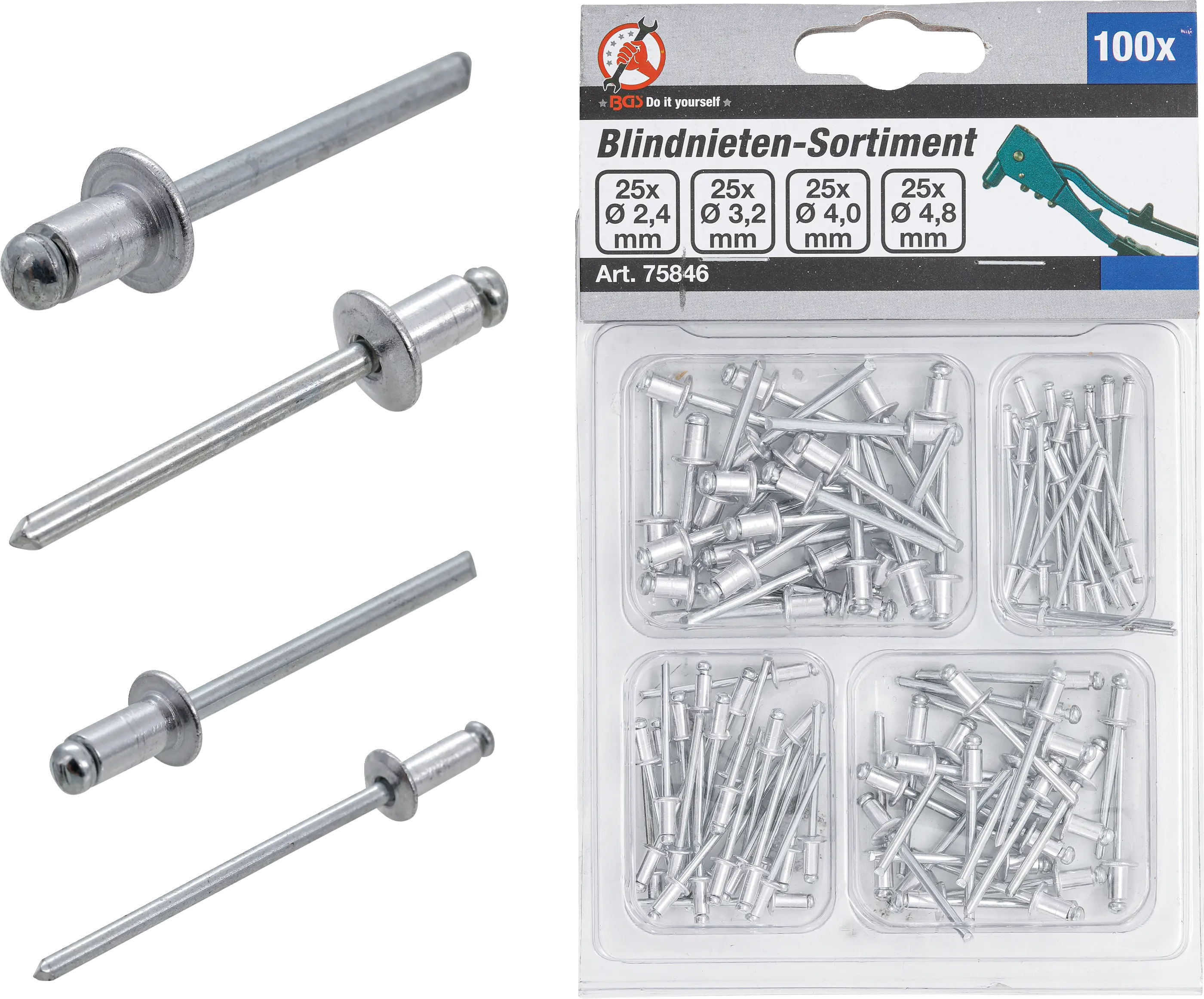 Assortiment de rivets pop | Ø 2,4 - 4,8 mm | 100 pièces