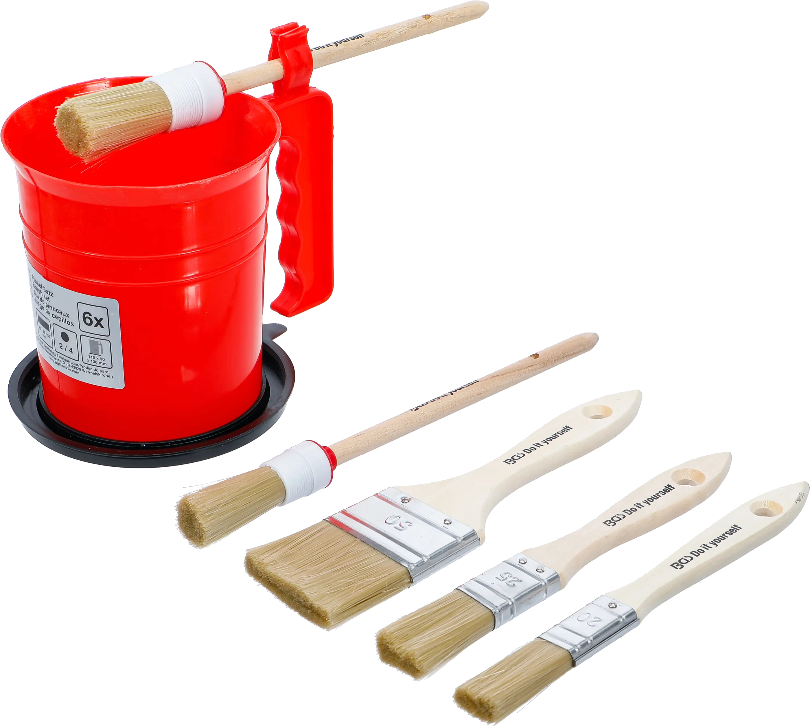 Jeu de pinceaux plats / annulaires | avec pot de peinture | 6 pcs.