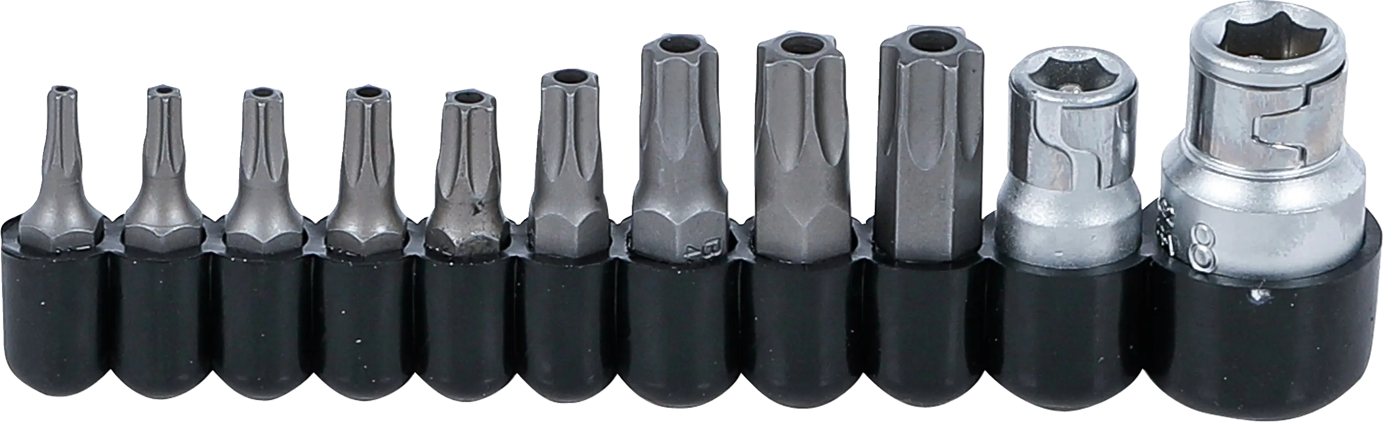 Jeu d’embouts | 6,3 mm (1/4") / 10 mm (3/8") | Profil T (pour Torx) avec perçage | 11 pièces
