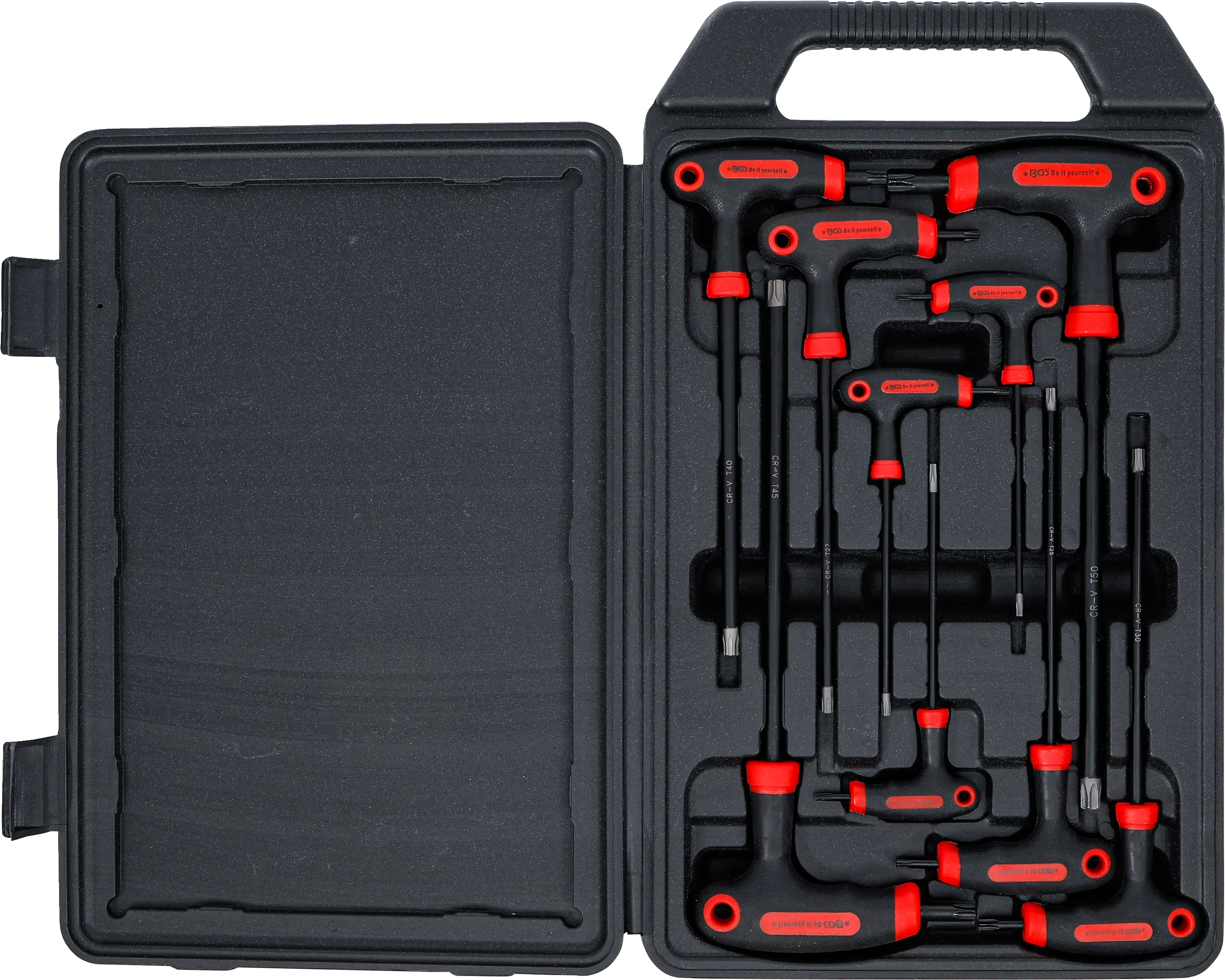 Tournevis avec poignée en T | Profil en T (pour Torx) avec perçage frontal | T10 - T50 | 9 pièces