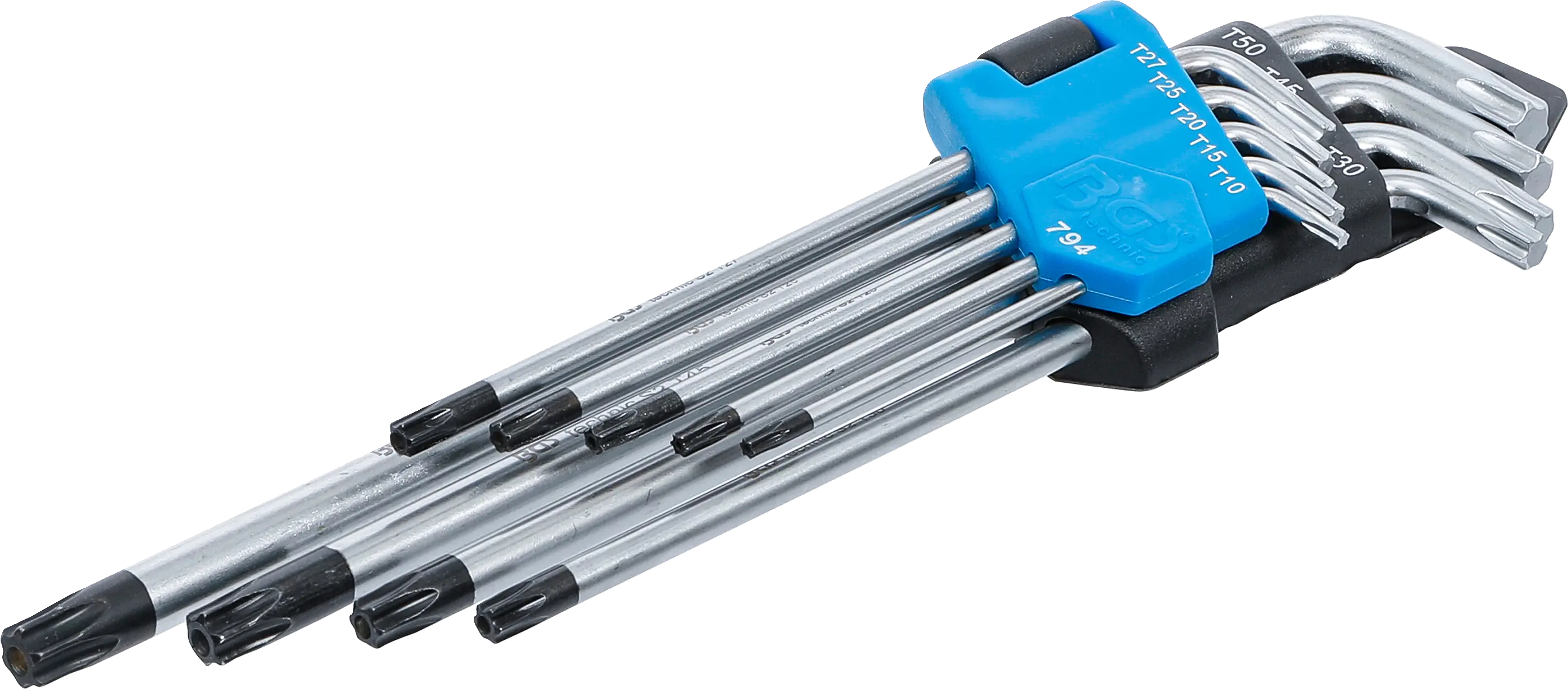 Jeu de clés allen | extra longues | Profil T (pour Torx) avec perçage T10 - T50 | 9 pièces